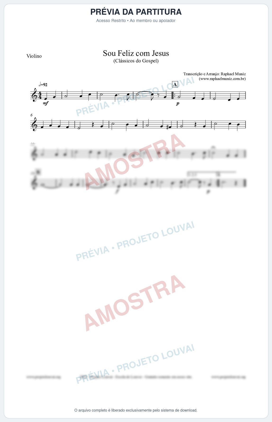 Prévia protegida da primeira página da partitura Partitura para Violino - Sou Feliz com Jesus - HCC nº329 - Clássicos do Gospel