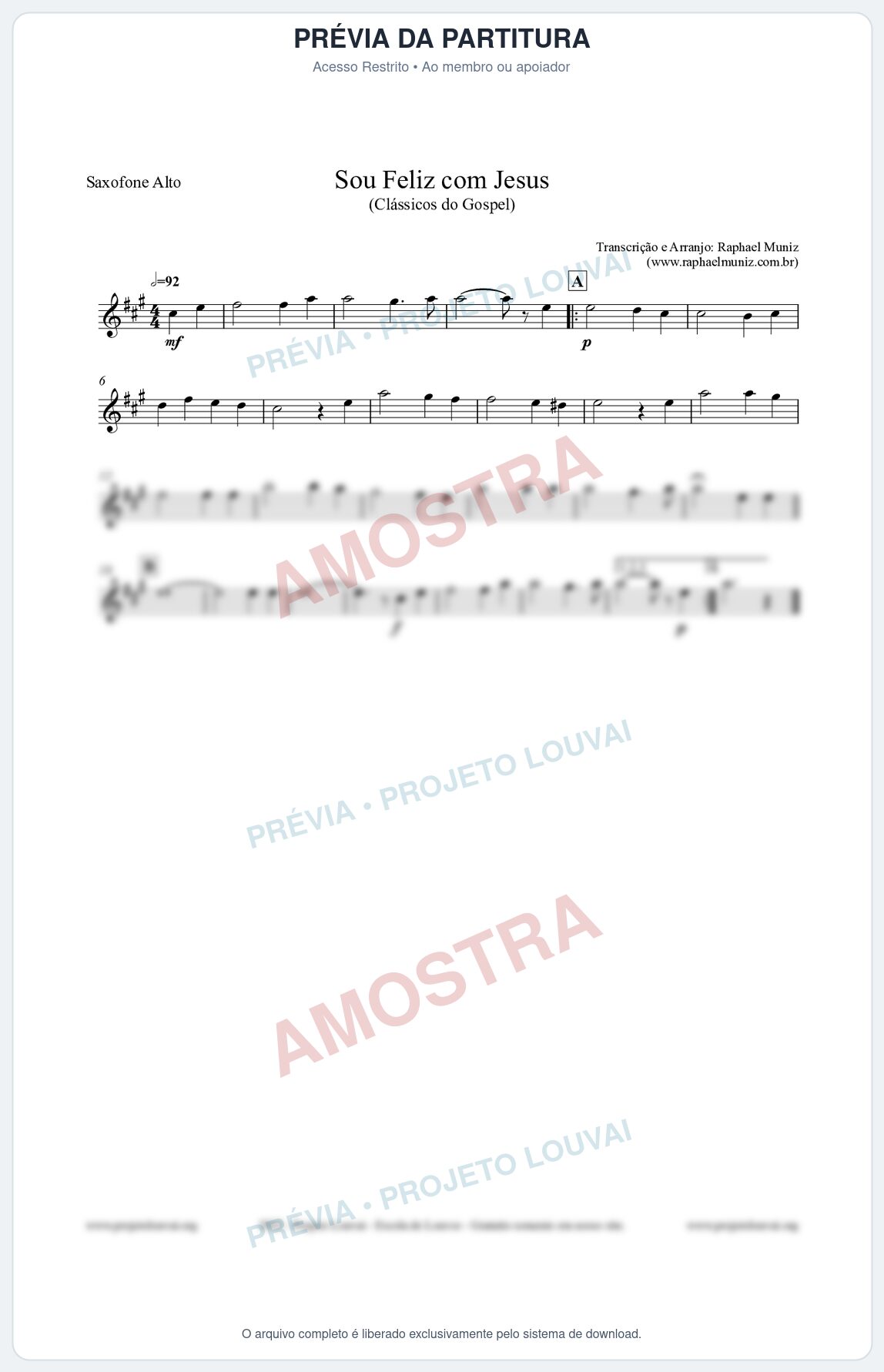 Prévia protegida da primeira página da partitura Partitura para Saxofone Alto - Sou Feliz com Jesus - HCC nº329 - Clássicos do Gospel