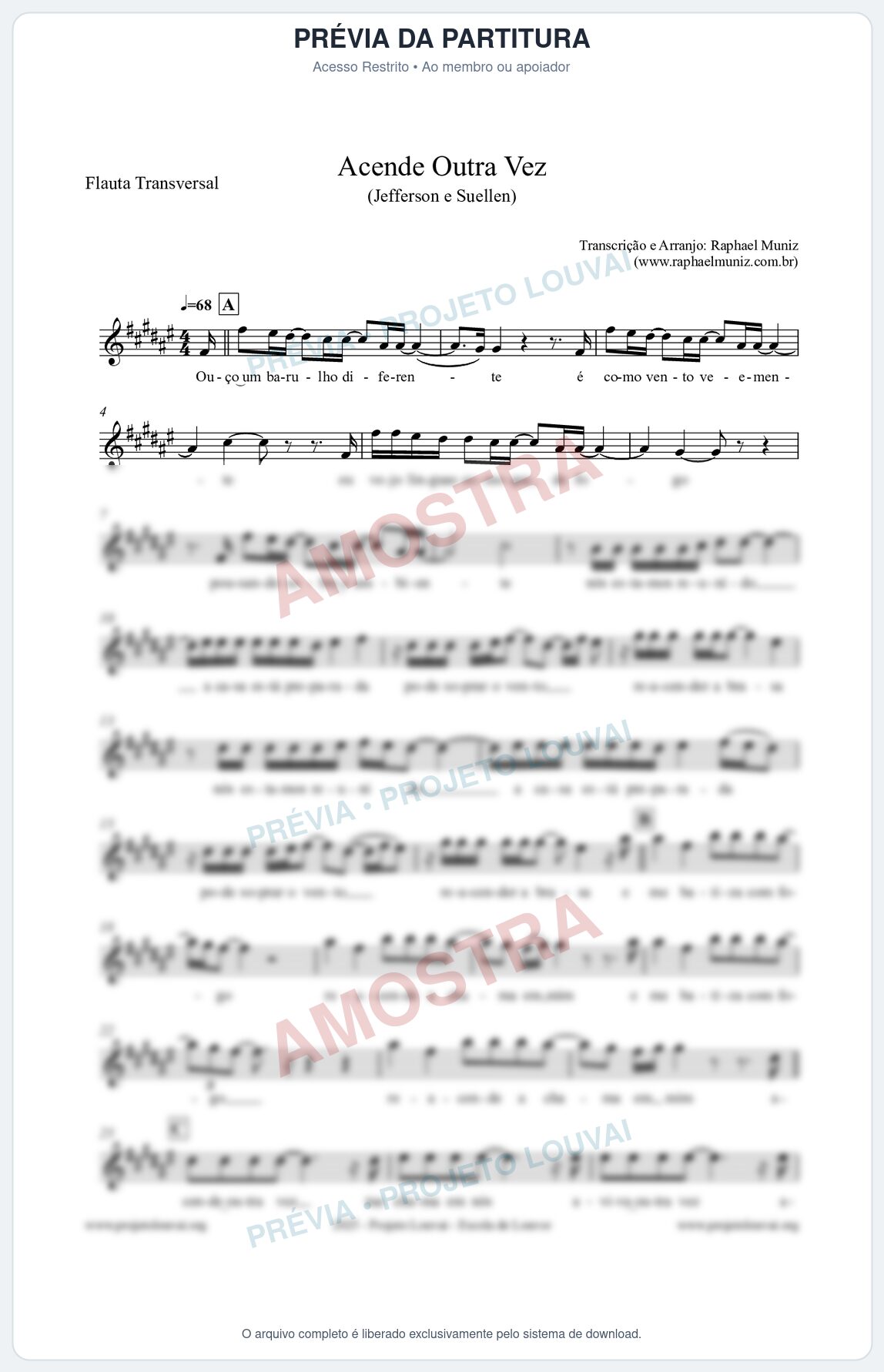 Prévia protegida da primeira página da partitura Partitura para Flauta Transversal - Acende Outra Vez - Jefferson e Suellen