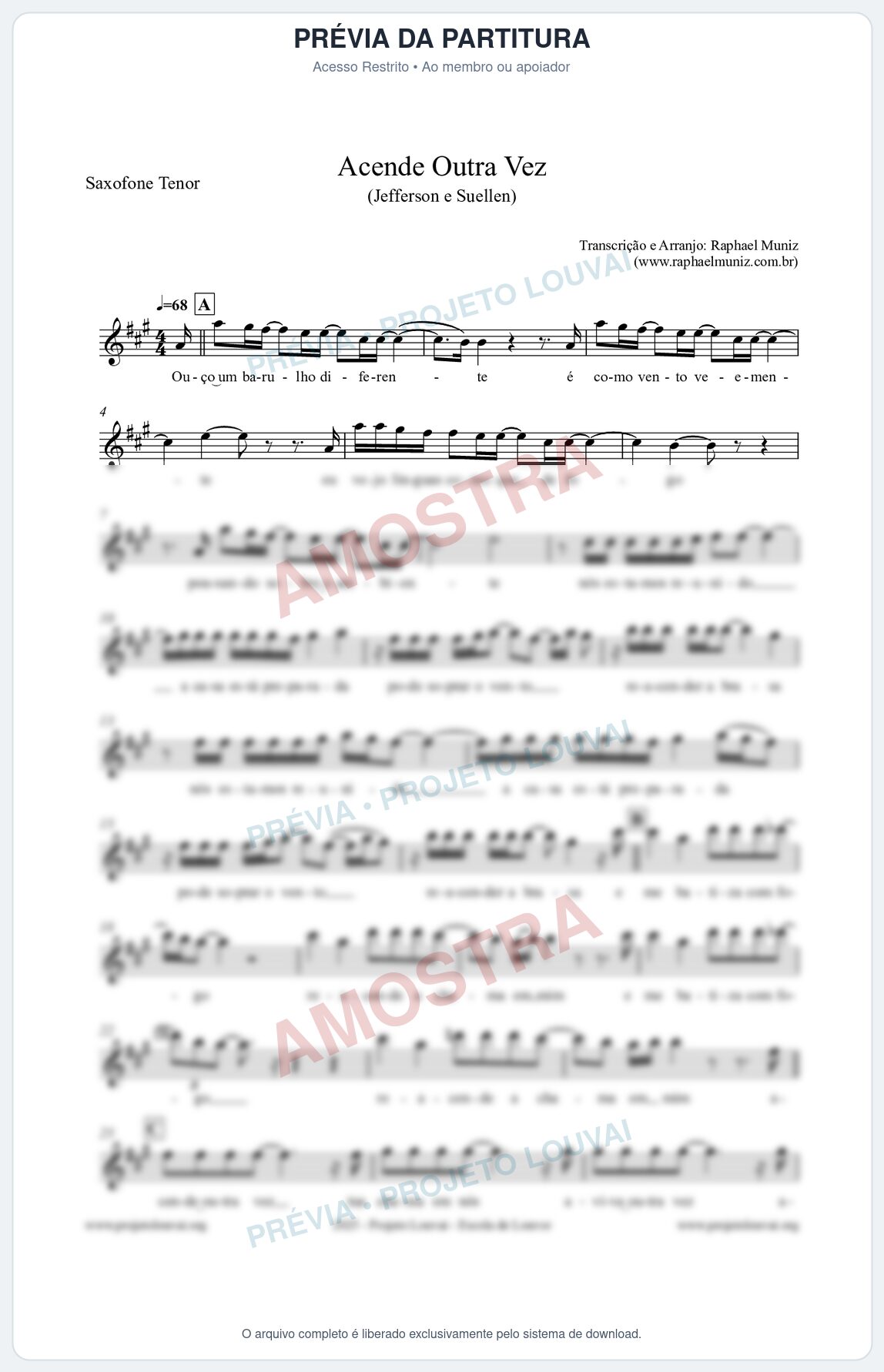 Prévia protegida da primeira página da partitura Partitura para Saxofone Tenor - Acende Outra Vez - Jefferson e Suellen