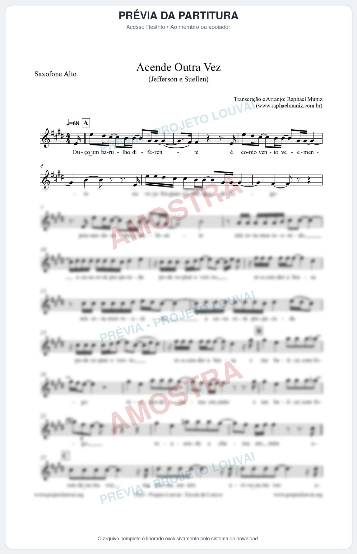 Prévia protegida da primeira página da partitura Partitura para Saxofone Alto - Acende Outra Vez - Jefferson e Suellen