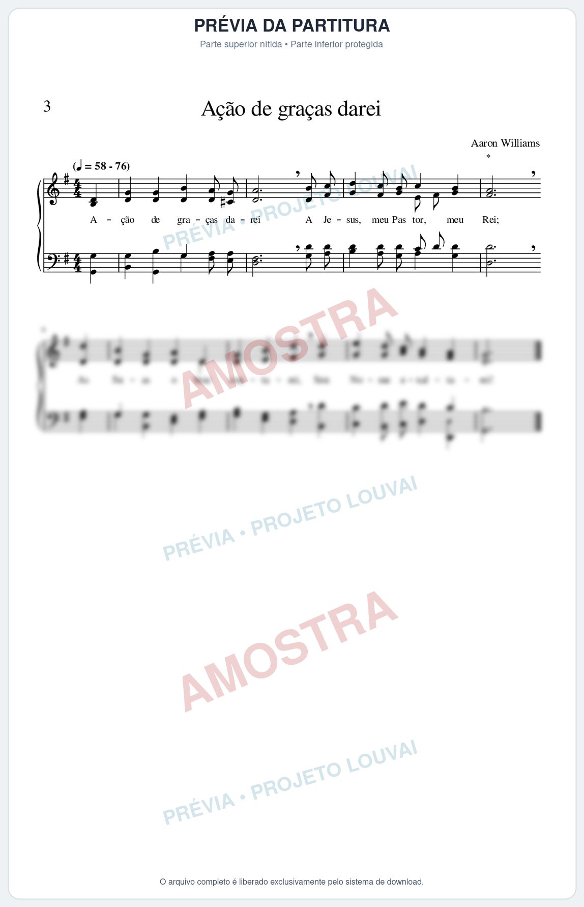 Prévia protegida da primeira página da partitura Partitura para Piano da música Ação de Graças Darei - Hinário CCB