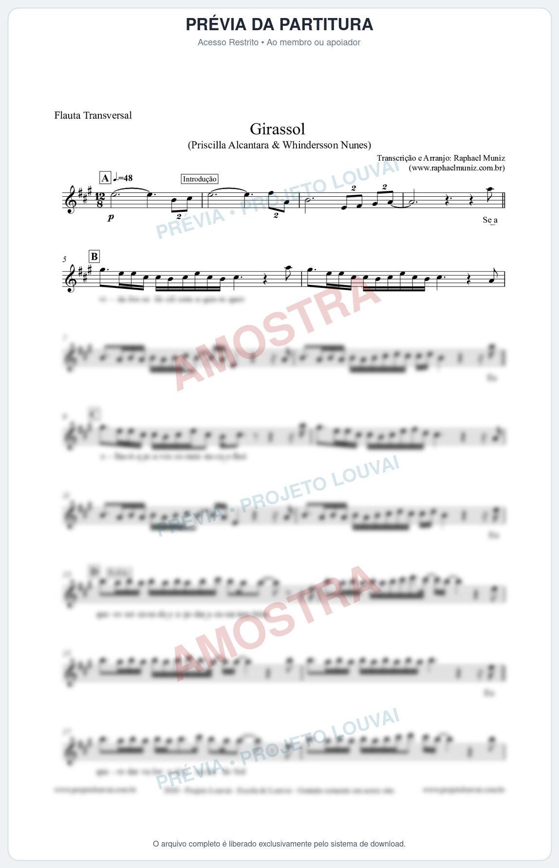 Prévia protegida da primeira página da partitura Partitura para Flauta Transversal - Girassol - Priscilla Alcantara & Whindersson Nunes 