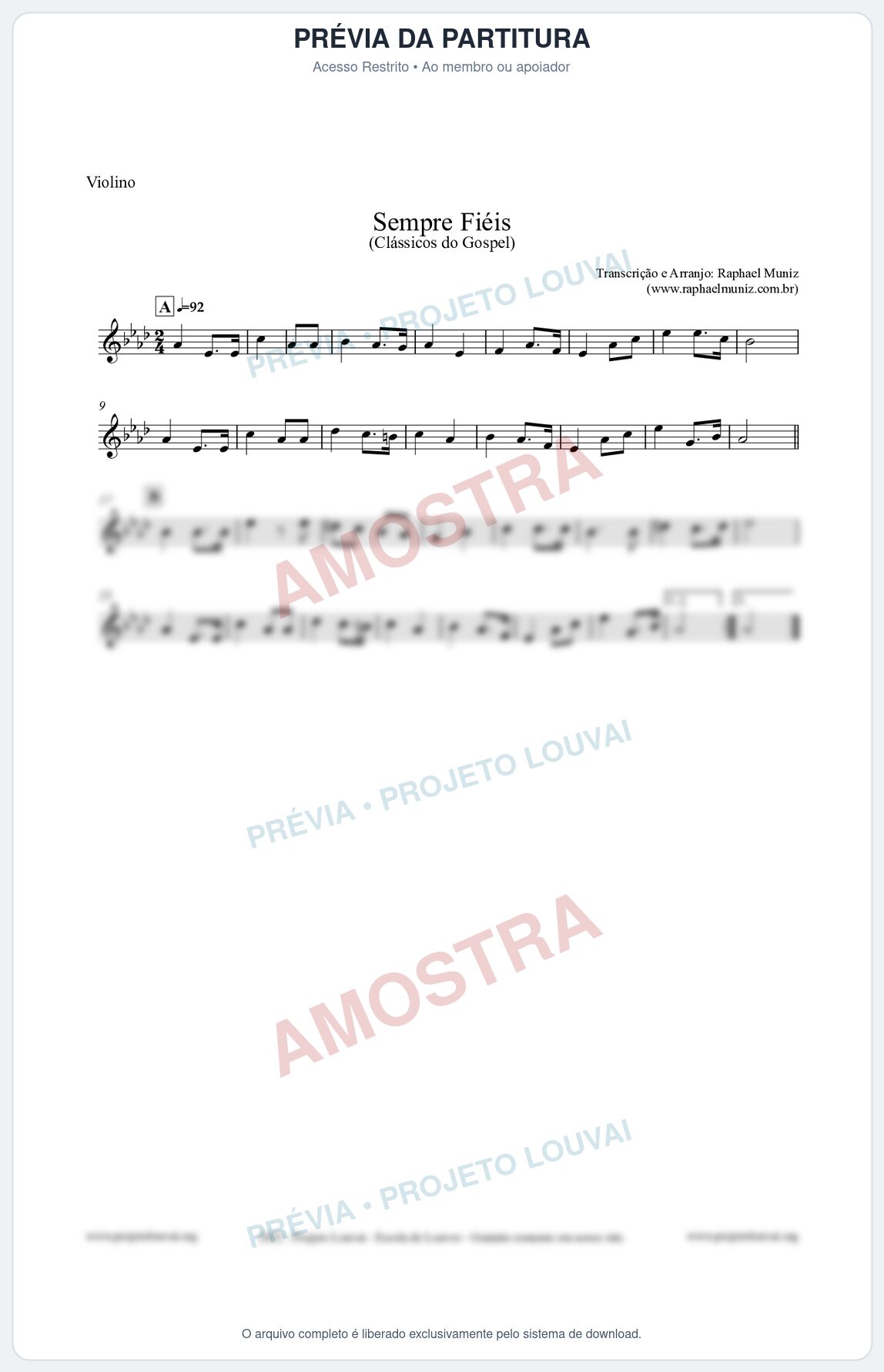 Prévia protegida da primeira página da partitura Partitura para Violino - Sempre Fiéis - Harpa Cristã nº50 - Clássicos do Gospel