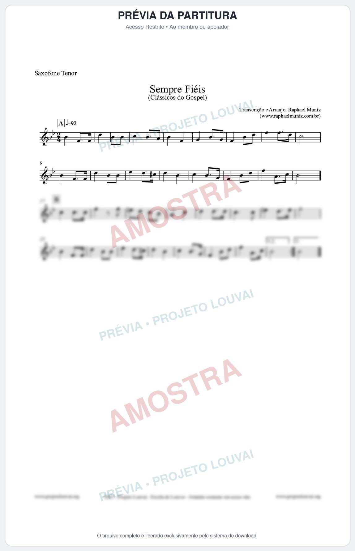 Prévia protegida da primeira página da partitura Partitura para Saxofone Tenor - Sempre Fiéis - Harpa Cristã nº50 - Clássicos do Gospel
