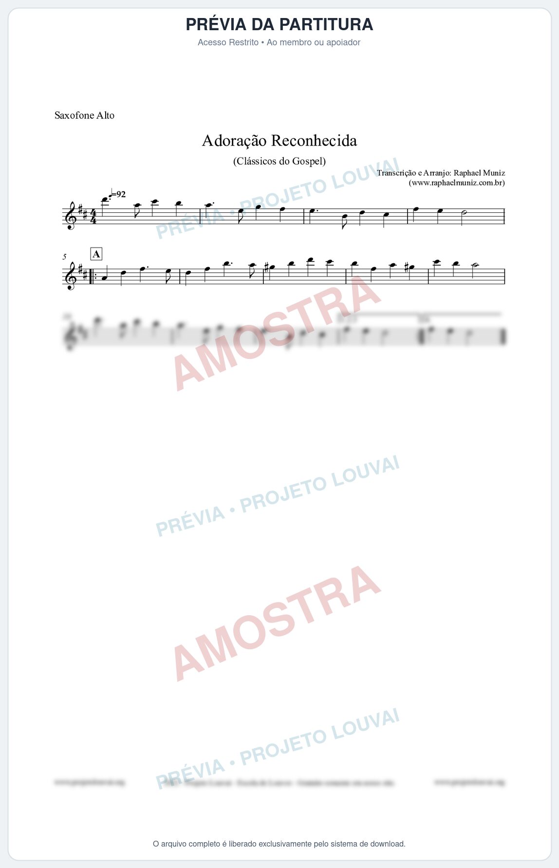 Prévia protegida da primeira página da partitura Partitura para Saxofone Alto - Adoração Reconhecida - Harpa Cristã nº51 - Clássicos do Gospel
