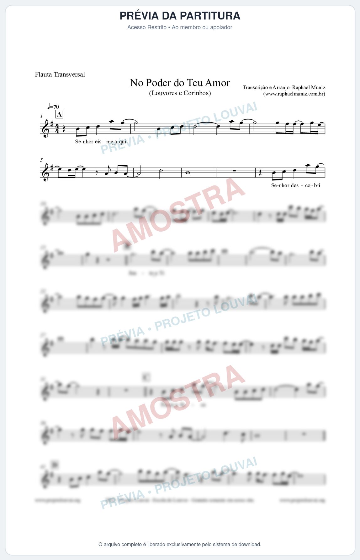 Prévia protegida da primeira página da partitura Partitura para Flauta Transversal - No Poder do Teu Amor - Louvores e Corinhos Gospel