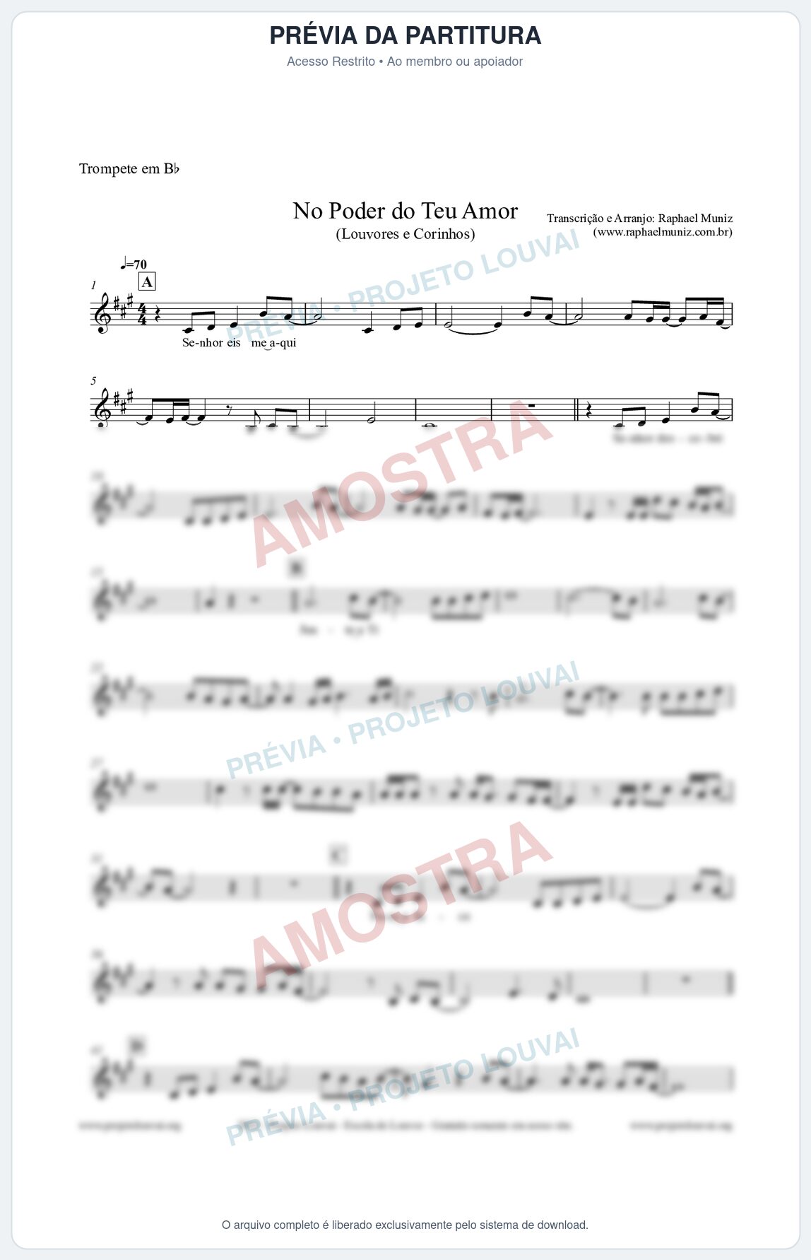 Prévia protegida da primeira página da partitura Partitura para Trompete em Bb - No Poder do Teu Amor - Louvores e Corinhos Gospel