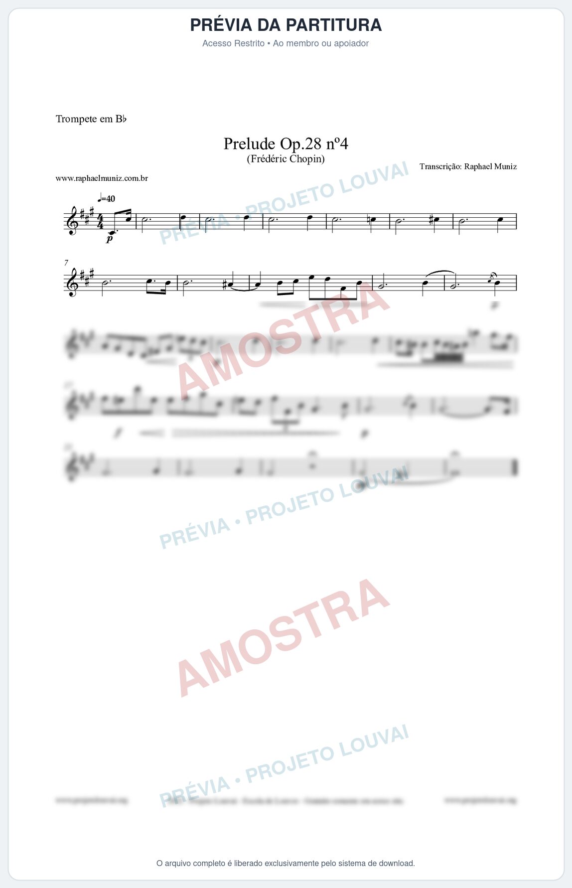 Prévia protegida da primeira página da partitura Partitura para Trompete em Bb - Prelude Op.28 No.4 - Frédéric Chopin