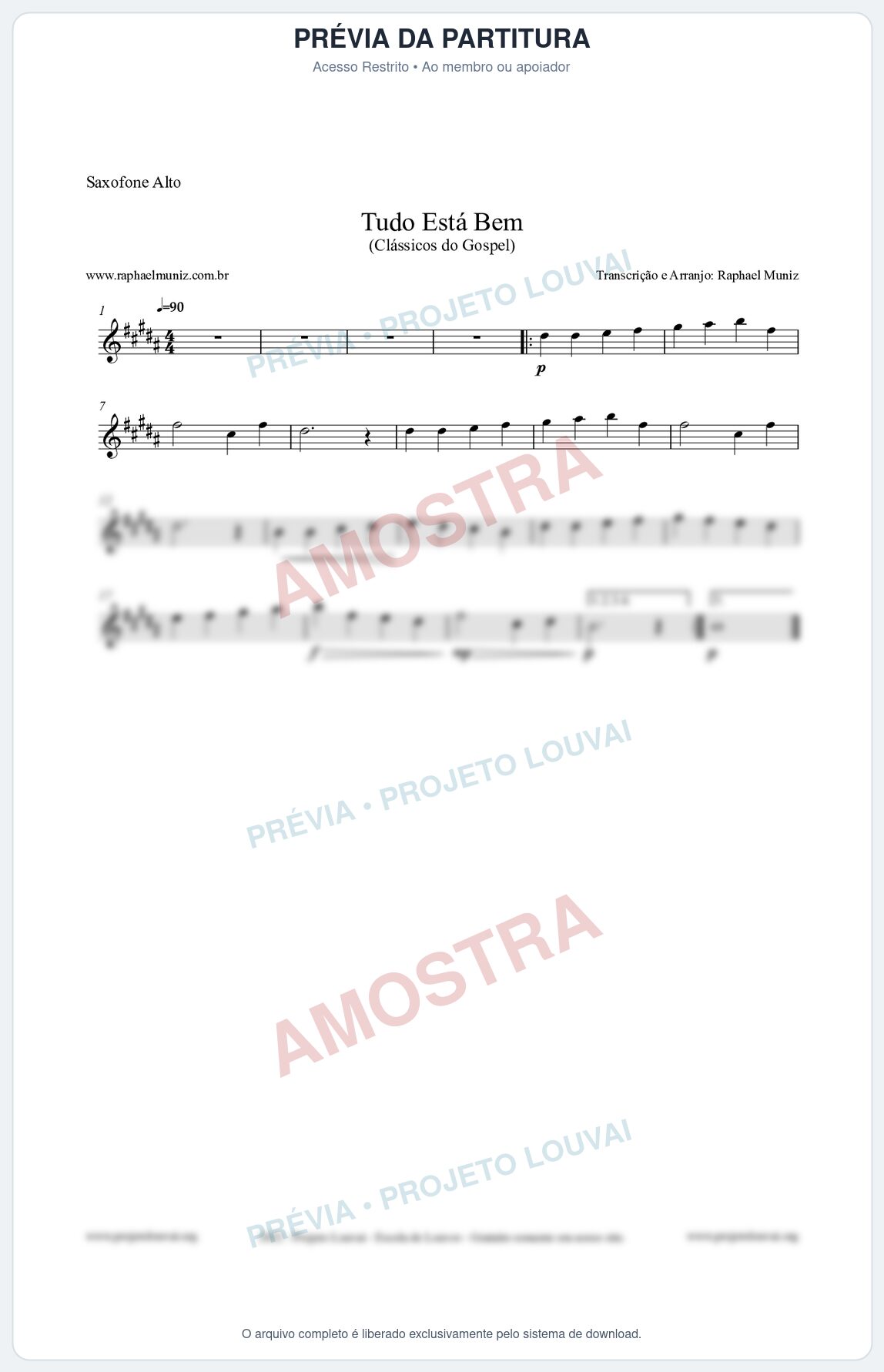 Prévia protegida da primeira página da partitura Partitura para Saxofone Alto - Tudo Está Bem - Harpa Cristã nº52 - Clássicos do Gospel