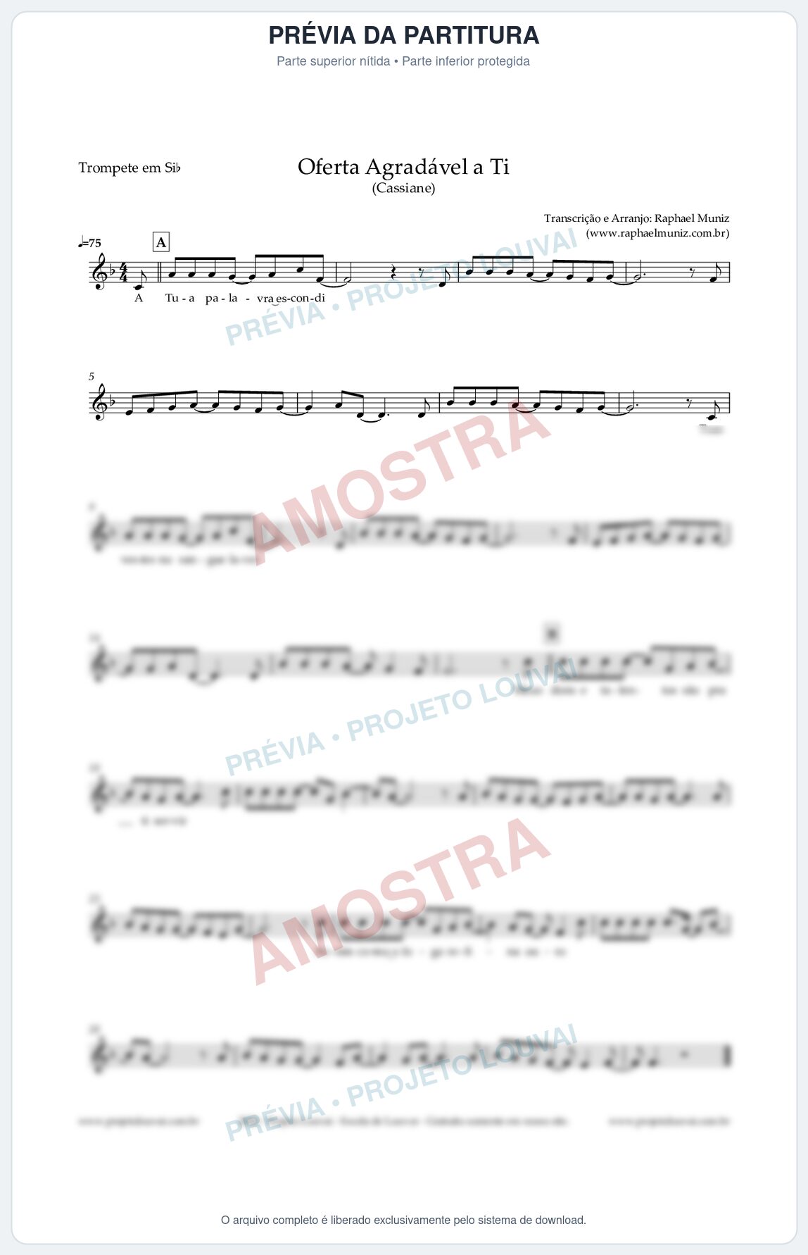 Prévia protegida da primeira página da partitura Partitura para Trompete em Bb - Oferta Agradável a Ti - Cassiane