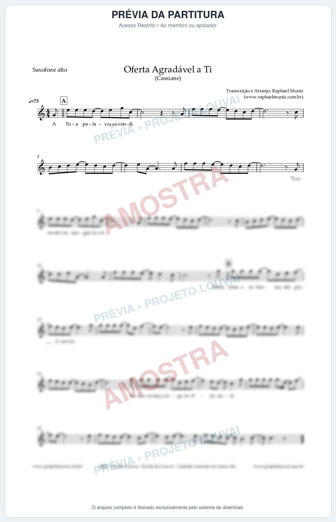 Prévia protegida da primeira página da partitura Partitura para Saxofone Alto - Oferta Agradável a Ti - Cassiane