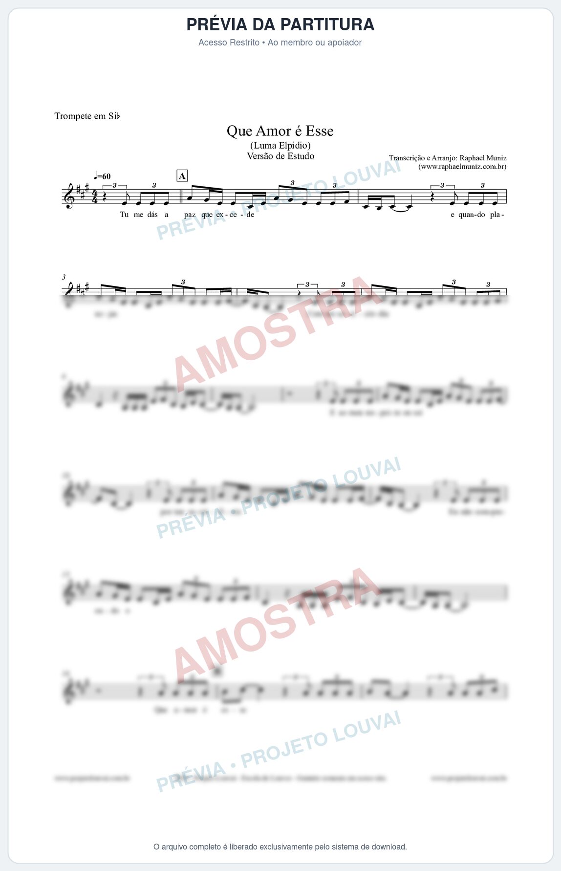 Prévia protegida da primeira página da partitura Partitura para Trompete em Bb - Que Amor É Esse - Luma Elpidio