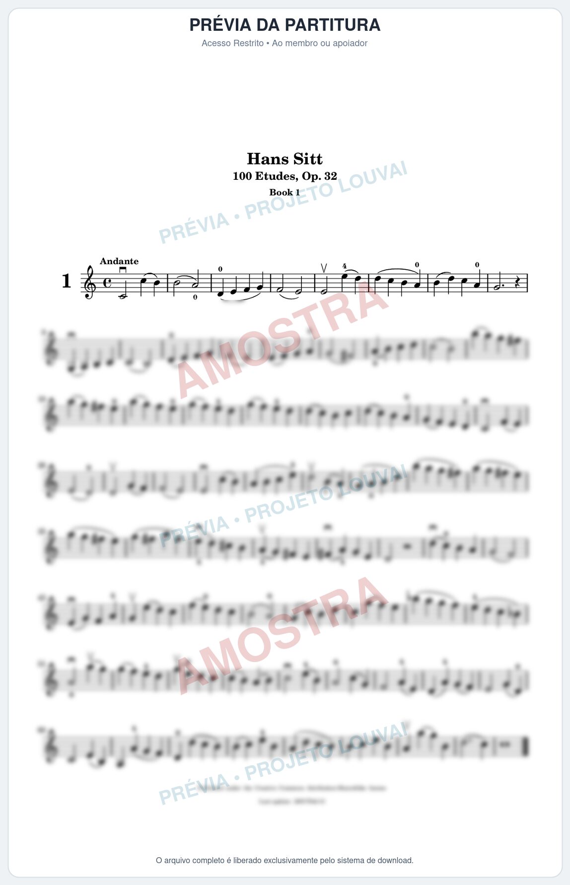 Prévia protegida da primeira página da partitura Partitura para Violino - Estudo 1 - 100 Violin Etudes (Op 32) - Hans Sitt - Músicas Eruditas