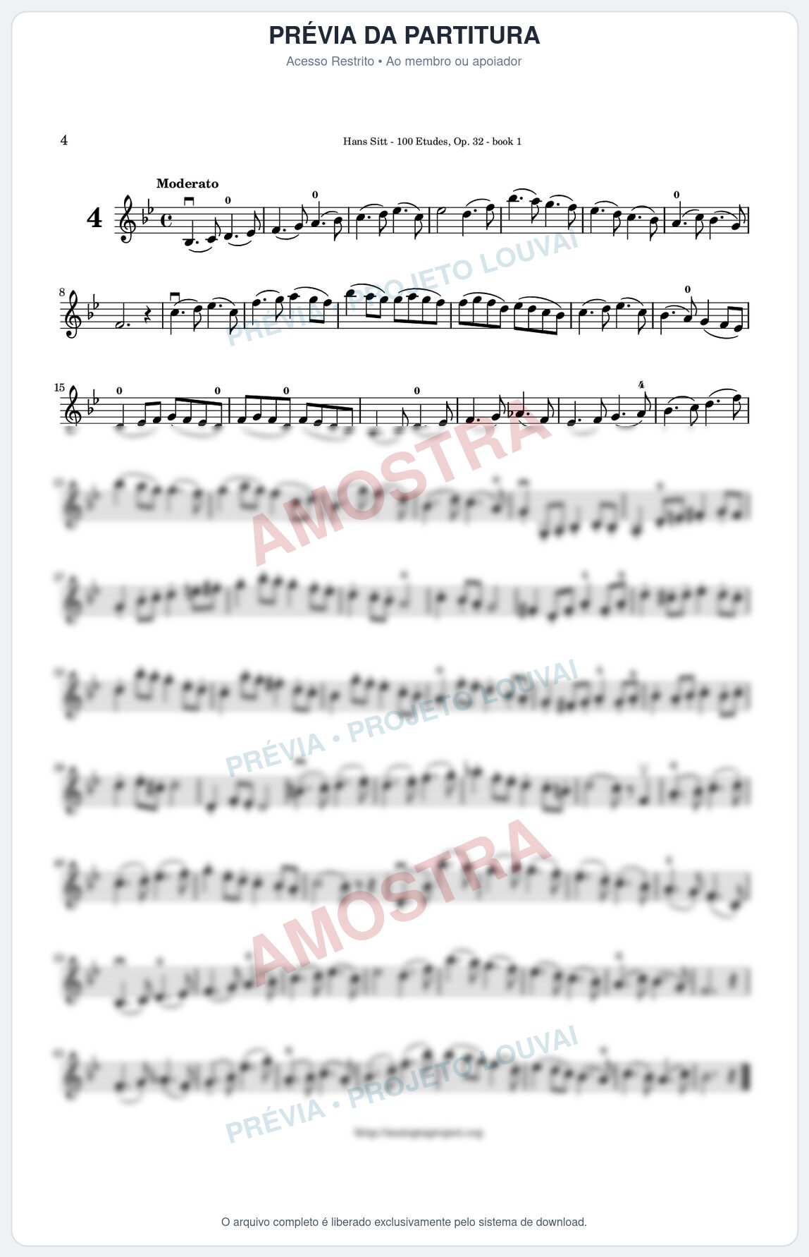 Prévia protegida da primeira página da partitura Partitura para Violino - Estudo 4 - 100 Violin Etudes (Op 32) - Hans Sitt - Músicas Eruditas