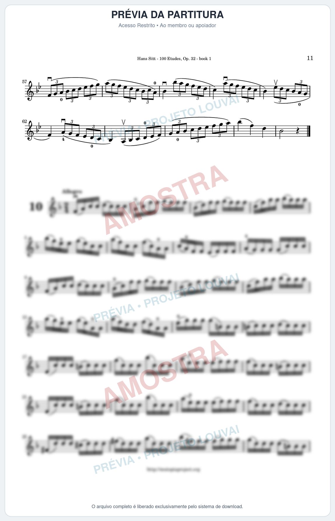 Prévia protegida da primeira página da partitura Partitura para Violino - Estudo 10 - 100 Violin Etudes (Op 32) - Hans Sitt - Músicas Eruditas