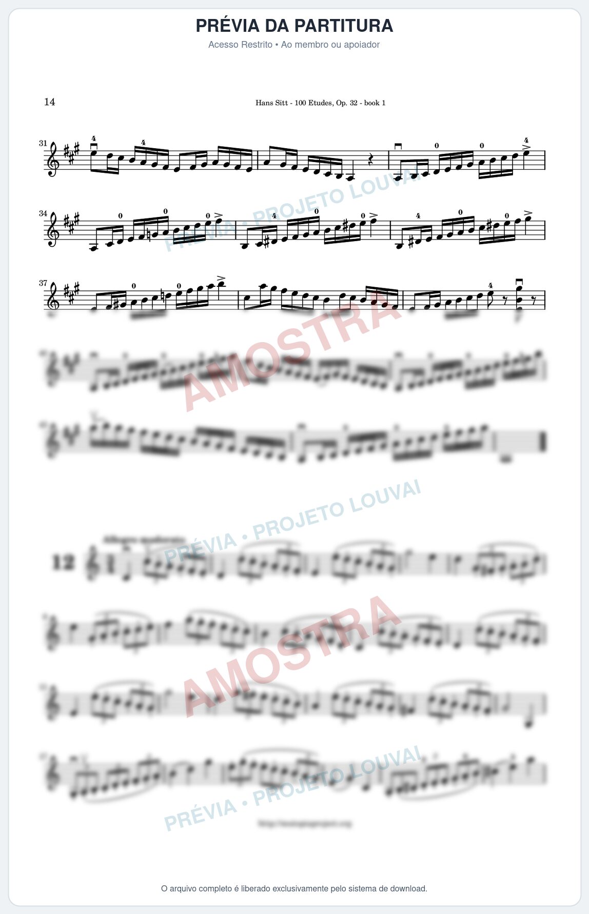 Prévia protegida da primeira página da partitura Partitura para Violino - Estudo 12 - 100 Violin Etudes (Op 32) - Hans Sitt - Músicas Eruditas