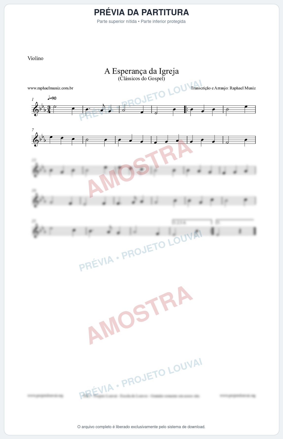Prévia protegida da primeira página da partitura Partitura para Violino - A Esperança da Igreja - Harpa Cristã nº53 - Clássicos do Gospel