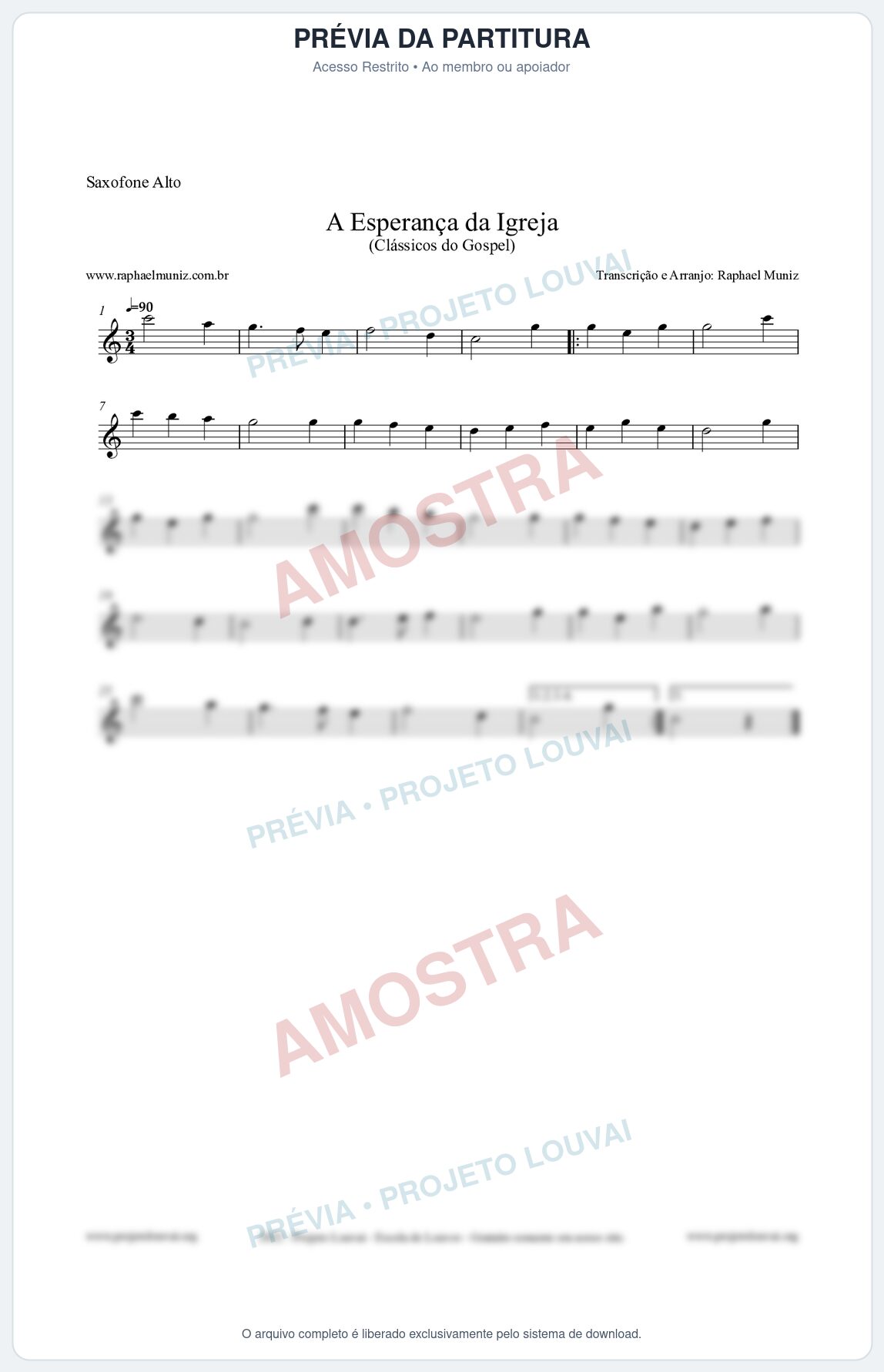 Prévia protegida da primeira página da partitura Partitura para Saxofone Alto - A Esperança da Igreja - Harpa Cristã nº53 - Clássicos do Gospel