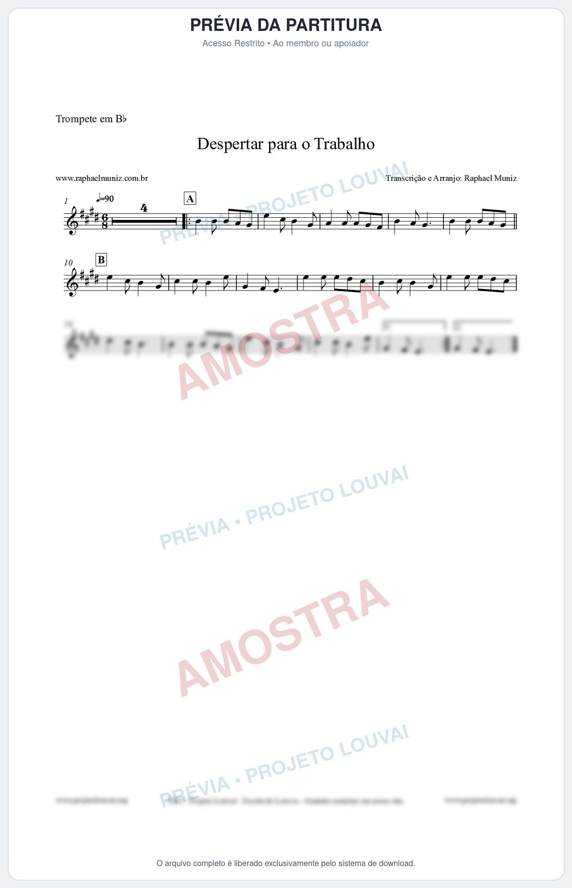 Prévia protegida da primeira página da partitura Partitura para Trompete em Bb - Despertar para o Trabalho - Harpa Cristã nº16 - Clássicos do Gospel