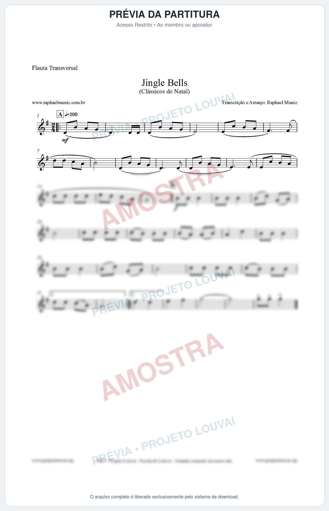 Prévia protegida da primeira página da partitura Partitura para Flauta Transversal - Jingle Bells (Bate o Sino) - Músicas de Natal