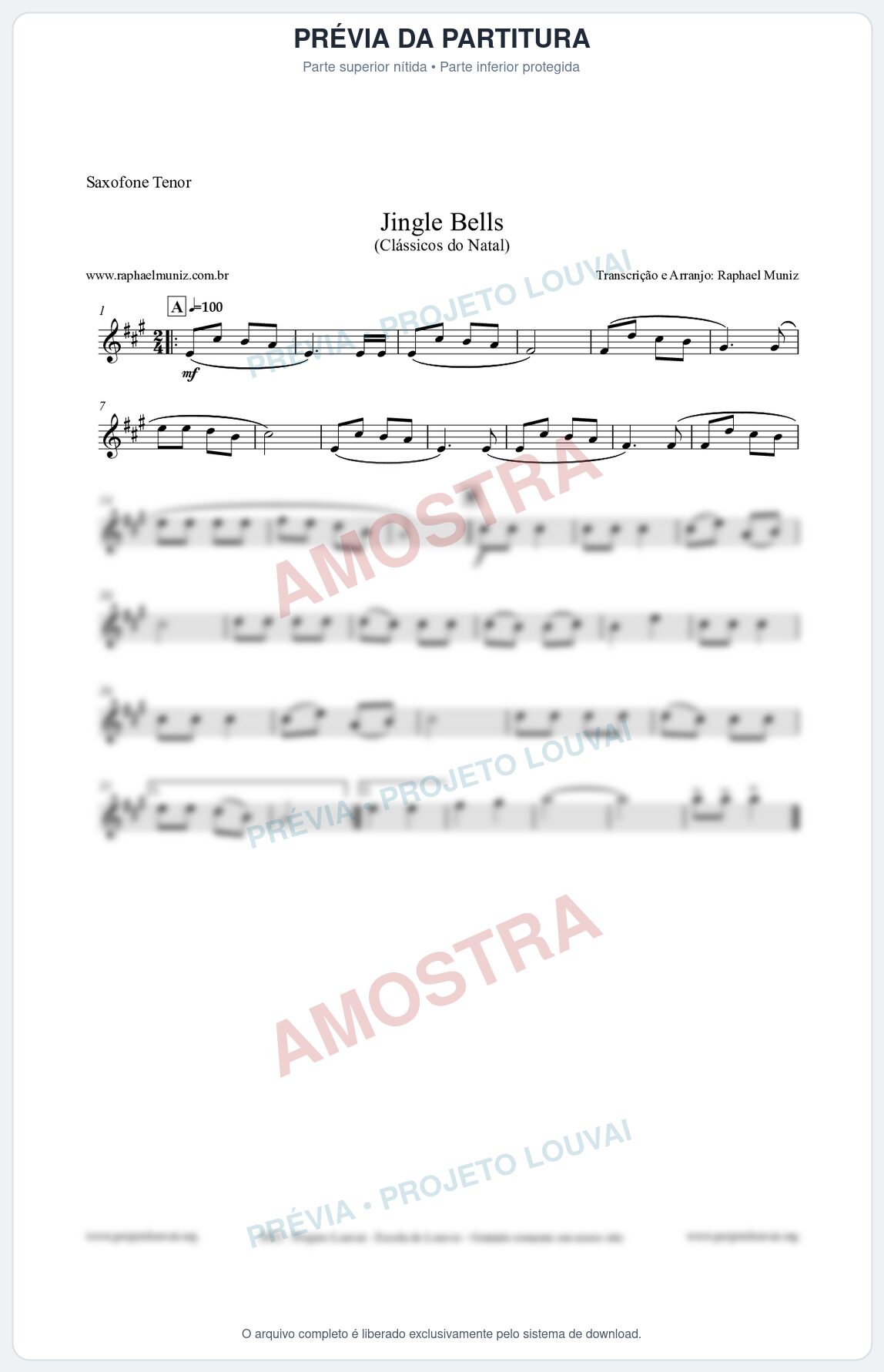 Prévia protegida da primeira página da partitura Partitura para Saxofone Tenor - Jingle Bells (Bate o Sino) - Músicas de Natal