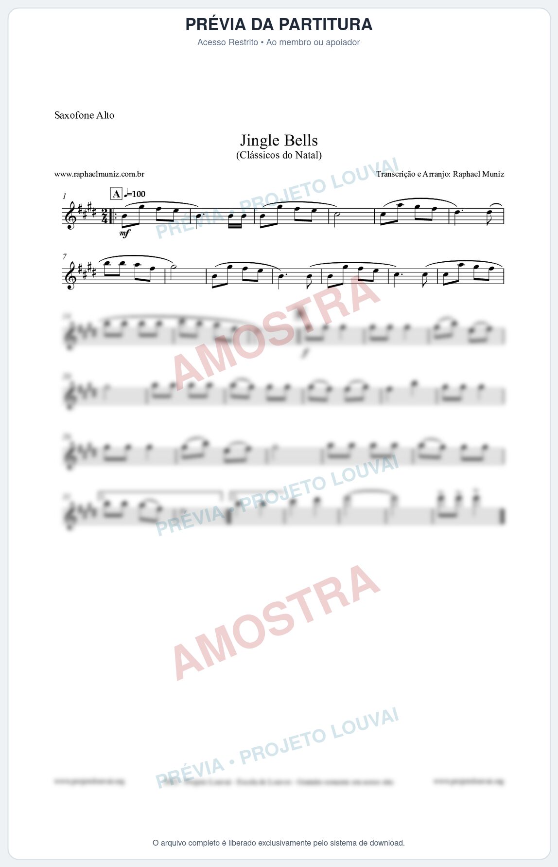 Prévia protegida da primeira página da partitura Partitura para Saxofone Alto - Jingle Bells (Bate o Sino) - Músicas de Natal