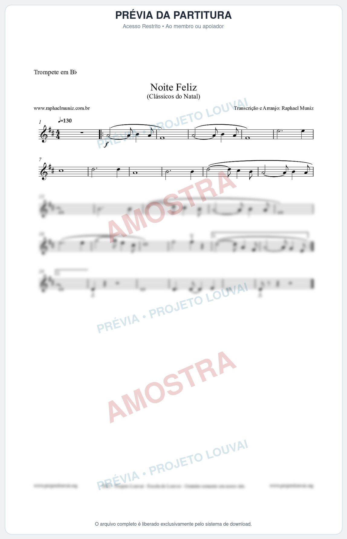 Prévia protegida da primeira página da partitura Partitura para Trompete em Bb - Noite Feliz (Silent Night) - Versão 2 - Músicas de Natal