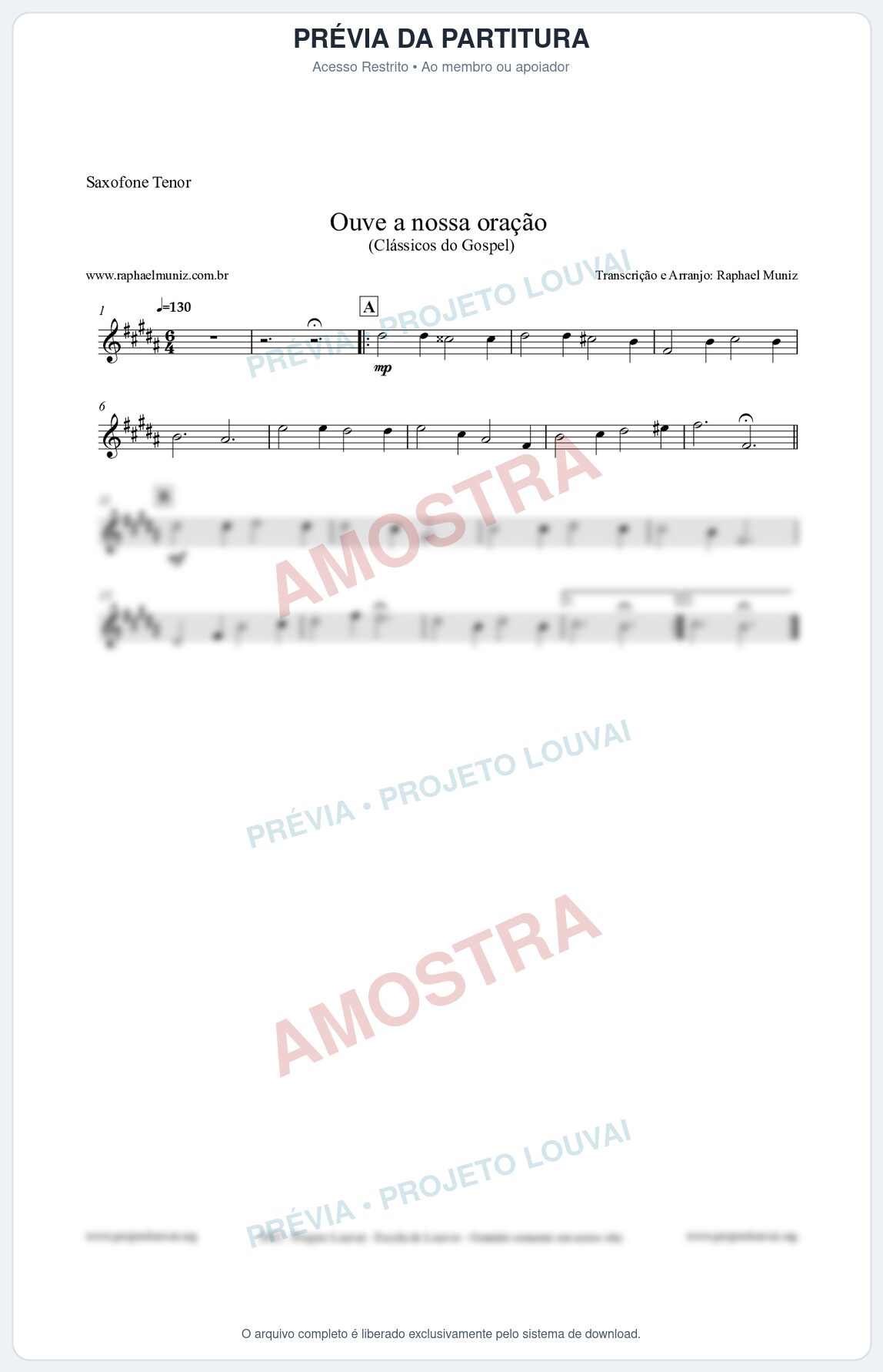 Prévia protegida da primeira página da partitura Partitura para Saxofone Tenor - Ouve a nossa oração - CCB nº4 - Hinos da CCB