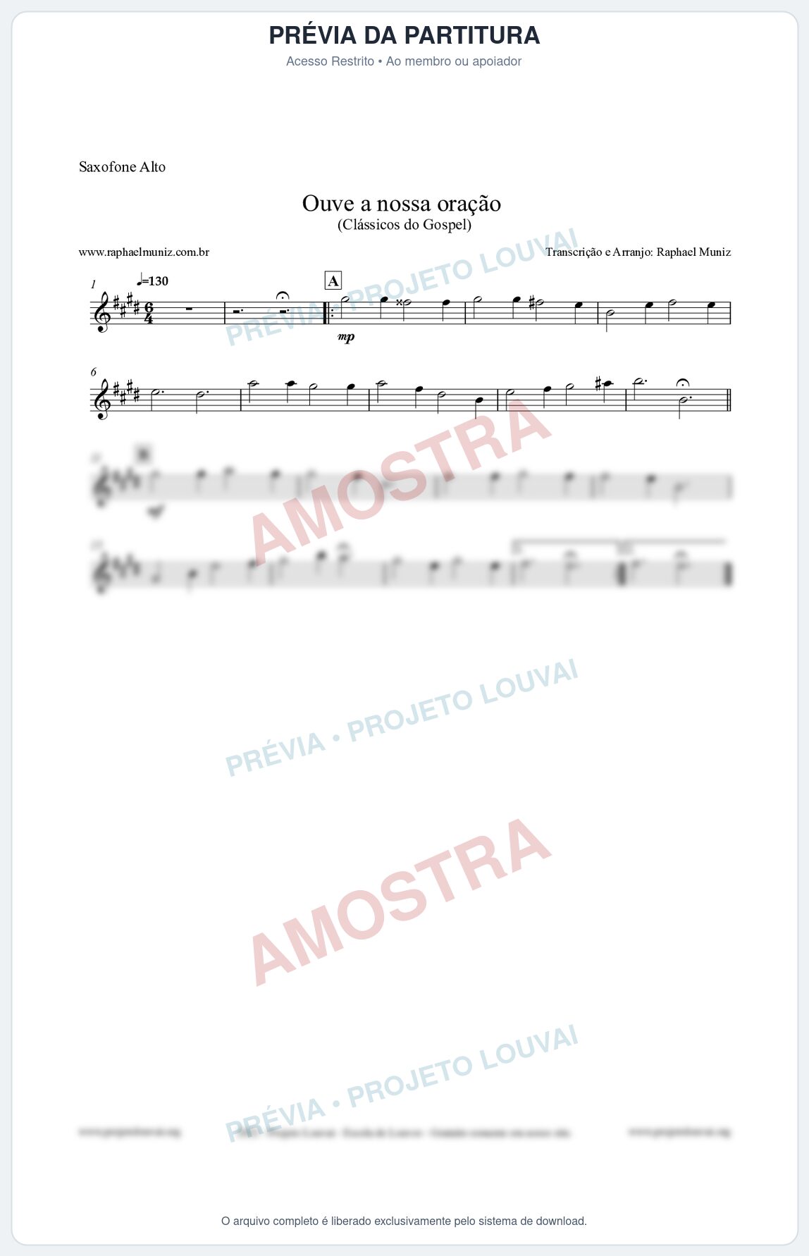 Prévia protegida da primeira página da partitura Partitura para Saxofone Alto - Ouve a nossa oração - CCB nº4 - Hinos da CCB