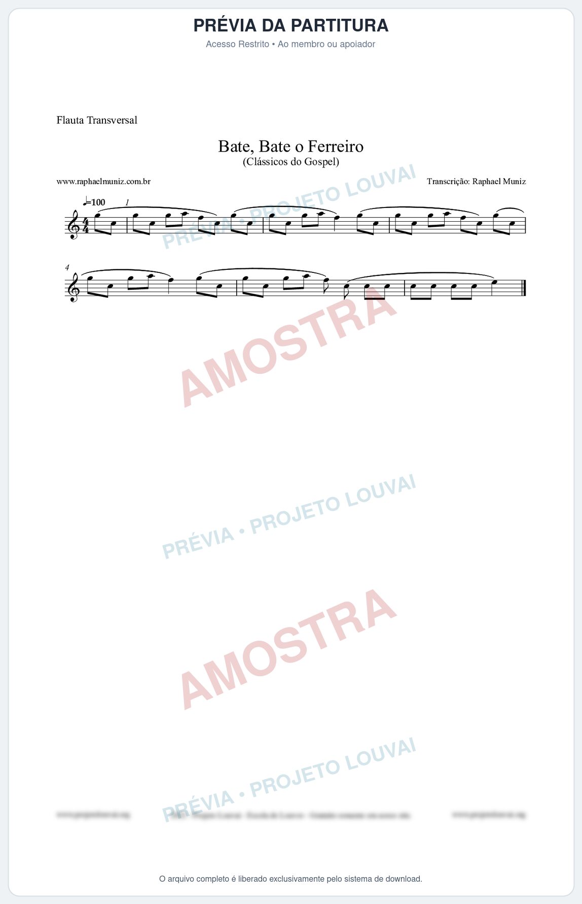 Prévia protegida da primeira página da partitura Partitura para Flauta Transversal - Bate, Bate o Ferreiro - Folclore Brasileiro