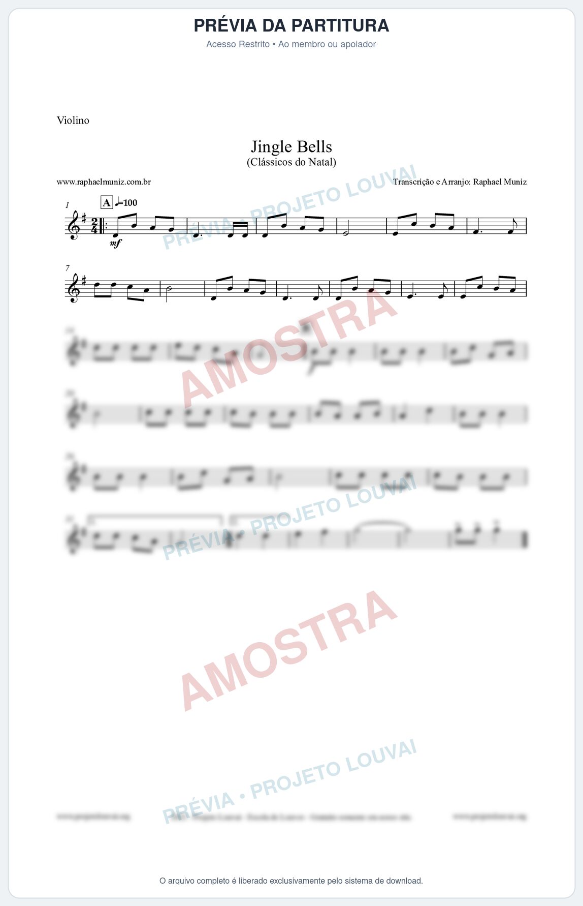 Prévia protegida da primeira página da partitura Partitura para Violino - Jingle Bells (Bate o Sino) - Músicas de Natal