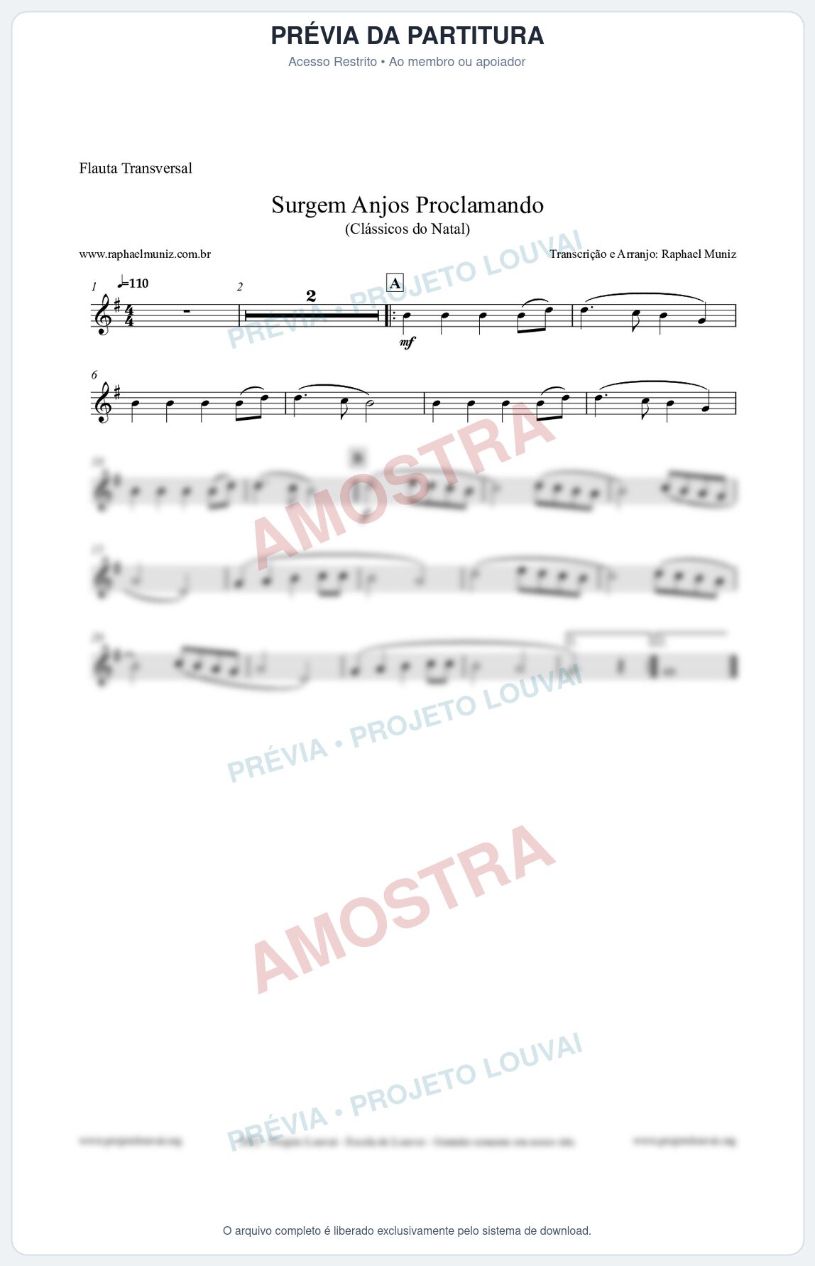 Prévia protegida da primeira página da partitura Partitura para Flauta Transversal - Surgem Anjos Proclamando (Glory) - Músicas de Natal