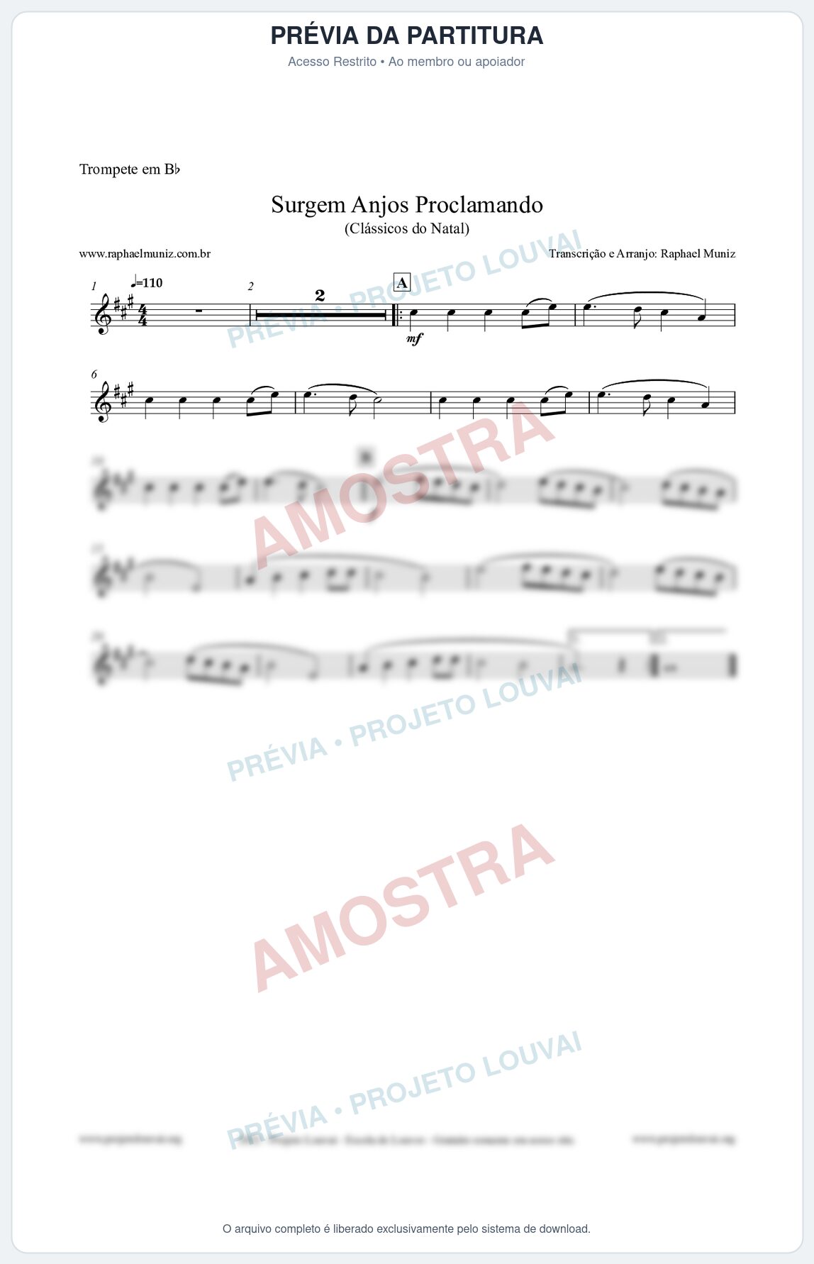 Prévia protegida da primeira página da partitura Partitura para Trompete em Bb - Surgem Anjos Proclamando (Glory) - Músicas de Natal