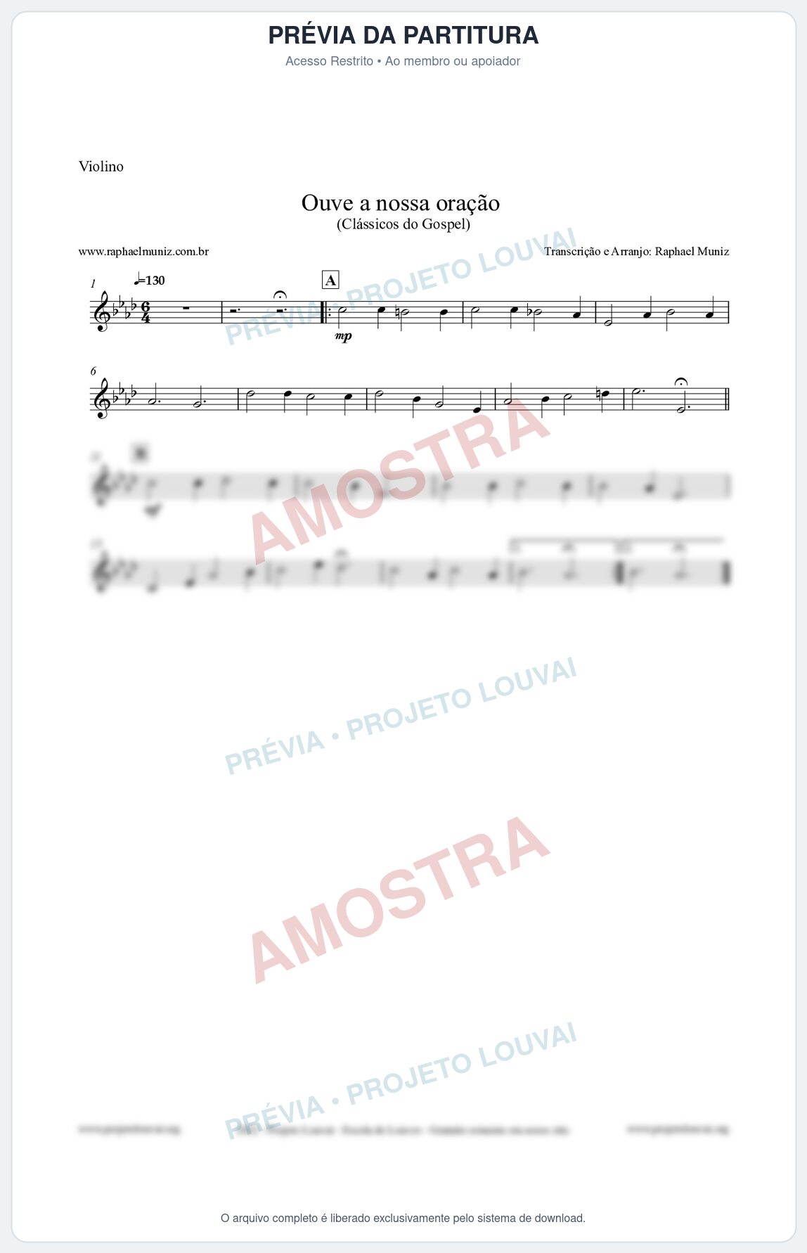 Prévia protegida da primeira página da partitura Partitura para Violino - Ouve a nossa oração - CCB nº4 - Hinos da CCB