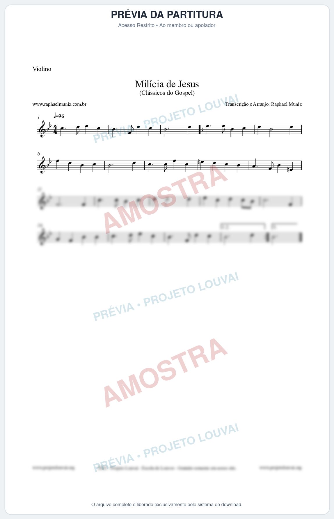 Prévia protegida da primeira página da partitura Partitura para Violino - Milícia de Jesus - Harpa Cristã nº34 - Clássicos do Gospel