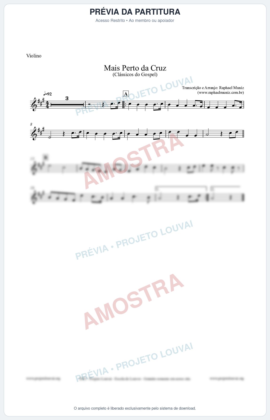 Prévia protegida da primeira página da partitura Partitura para Violino - Mais Perto da Cruz - Harpa Cristã nº55 - Clássicos do Gospel