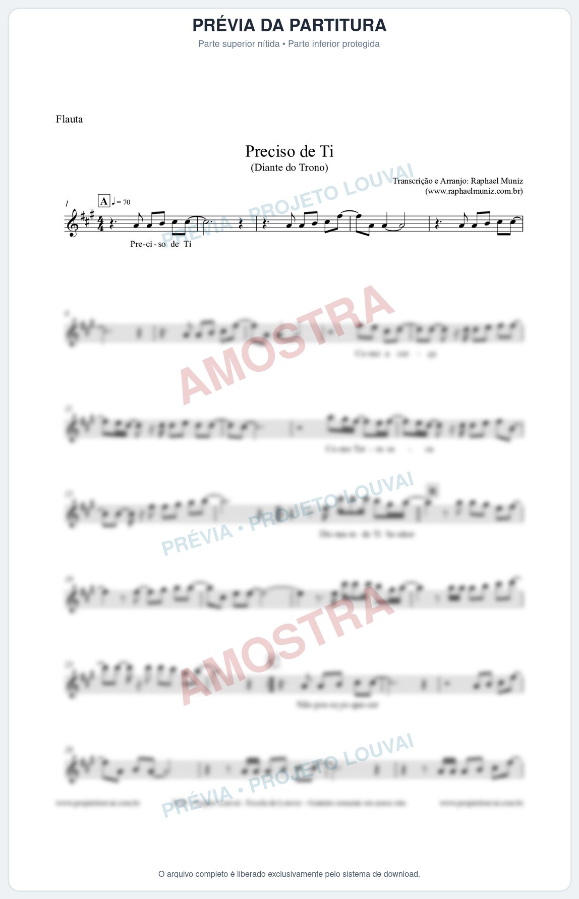 Prévia protegida da primeira página da partitura Partitura para Flauta Transversal - Preciso de Ti - Diante do Trono