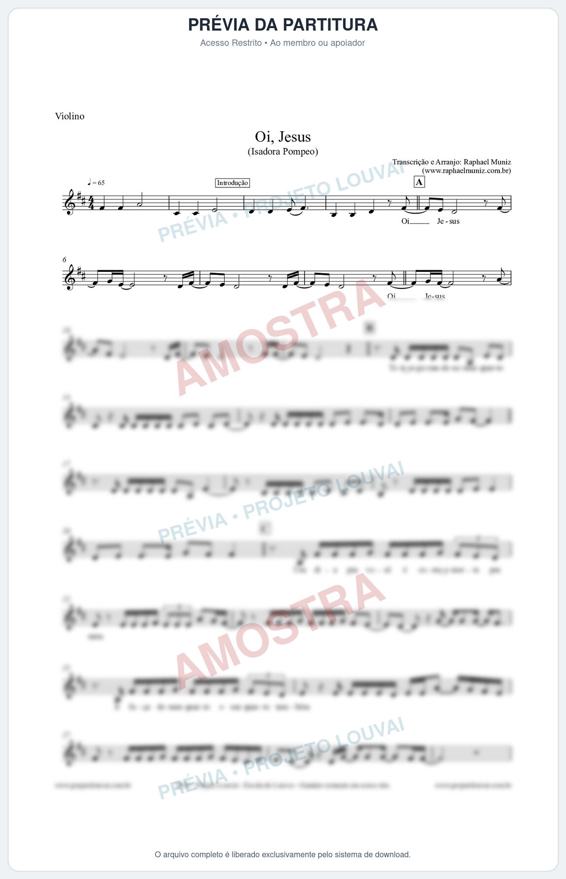 Prévia protegida da primeira página da partitura Partitura para Violino - Oi Jesus - Isadora Pompeo