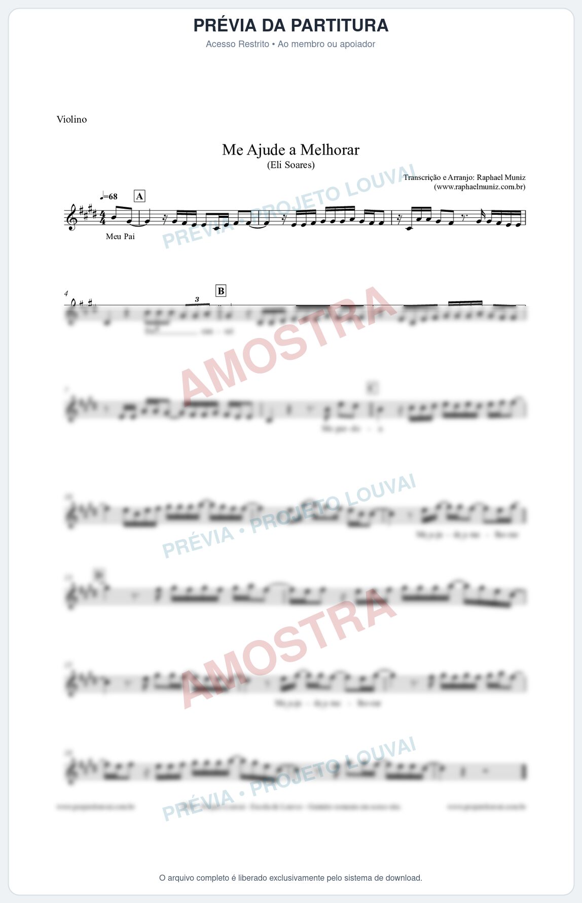 Prévia protegida da primeira página da partitura Partitura para Violino - Me Ajude a Melhorar - Eli Soares