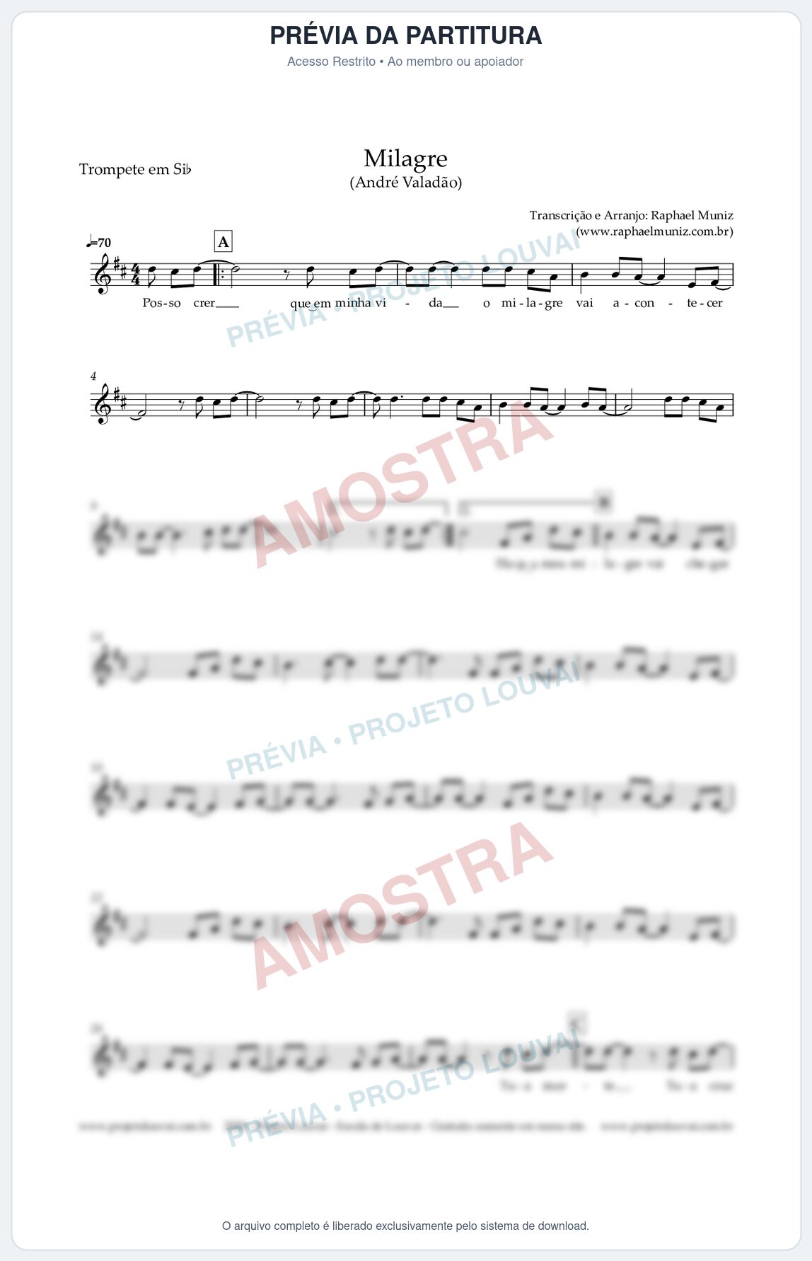 Prévia protegida da primeira página da partitura Partitura para Trompete em Bb - Milagre - André Valadão