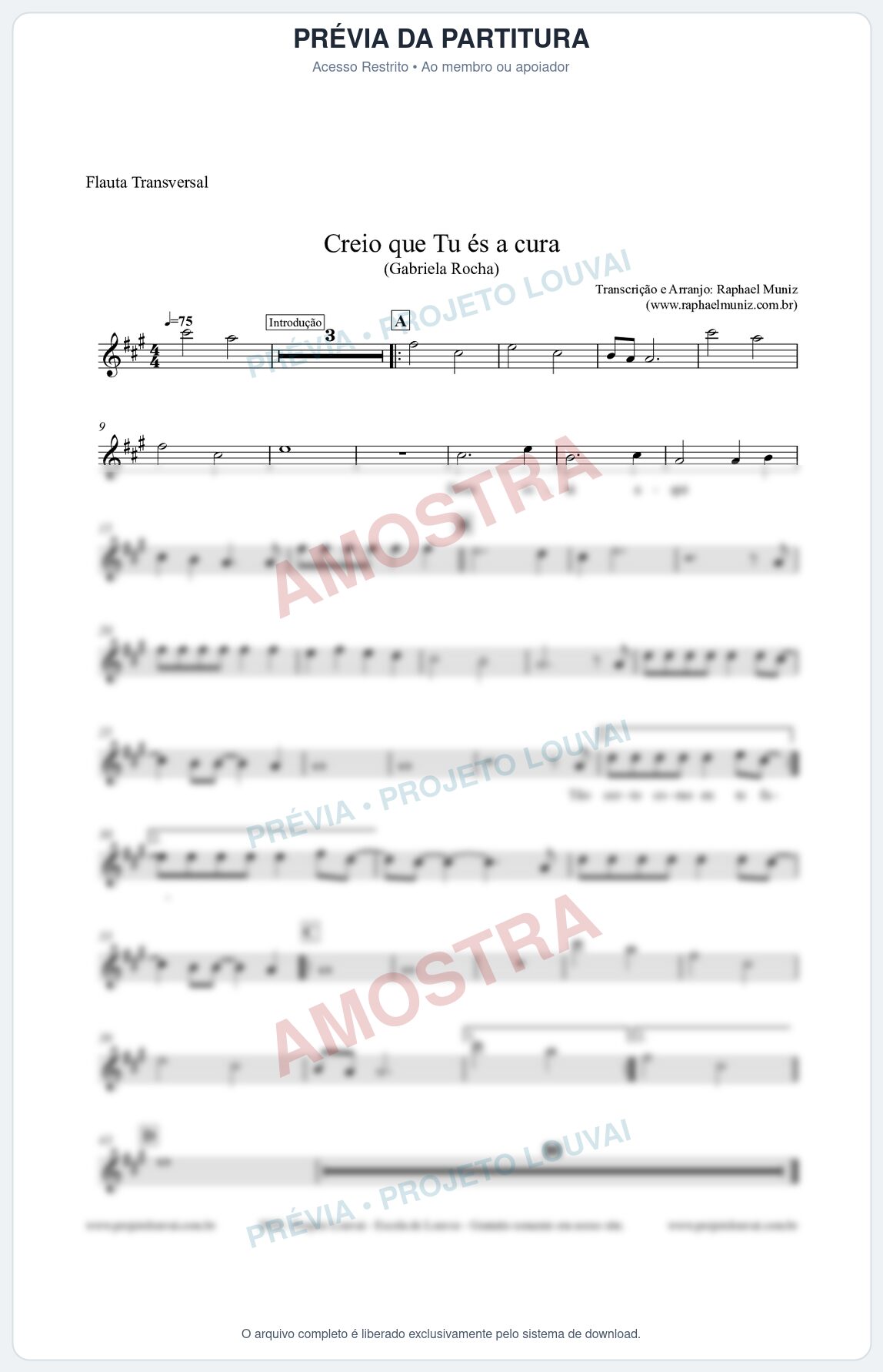Prévia protegida da primeira página da partitura Partitura para Flauta Transversal - Creio que Tu És a Cura - Gabriela Rocha