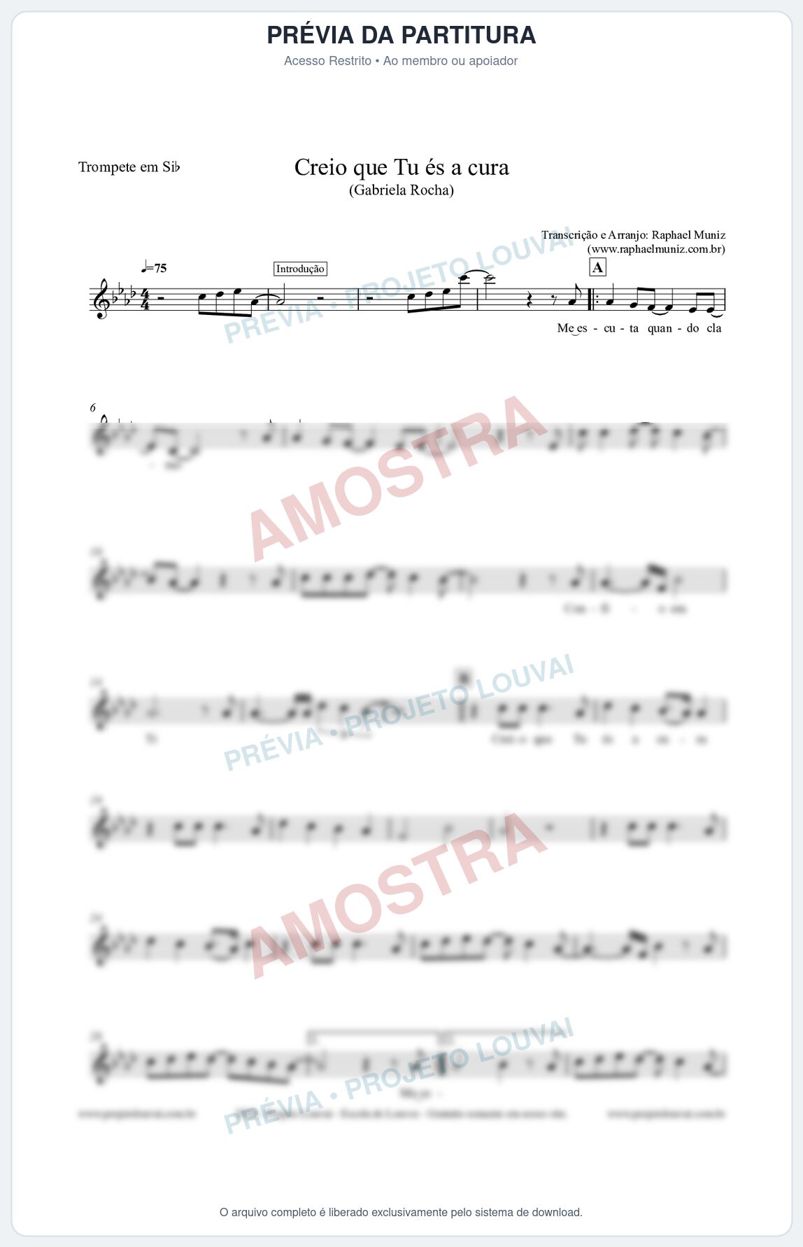 Prévia protegida da primeira página da partitura Partitura para Trompete em Bb - Creio que Tu És a Cura - Gabriela Rocha