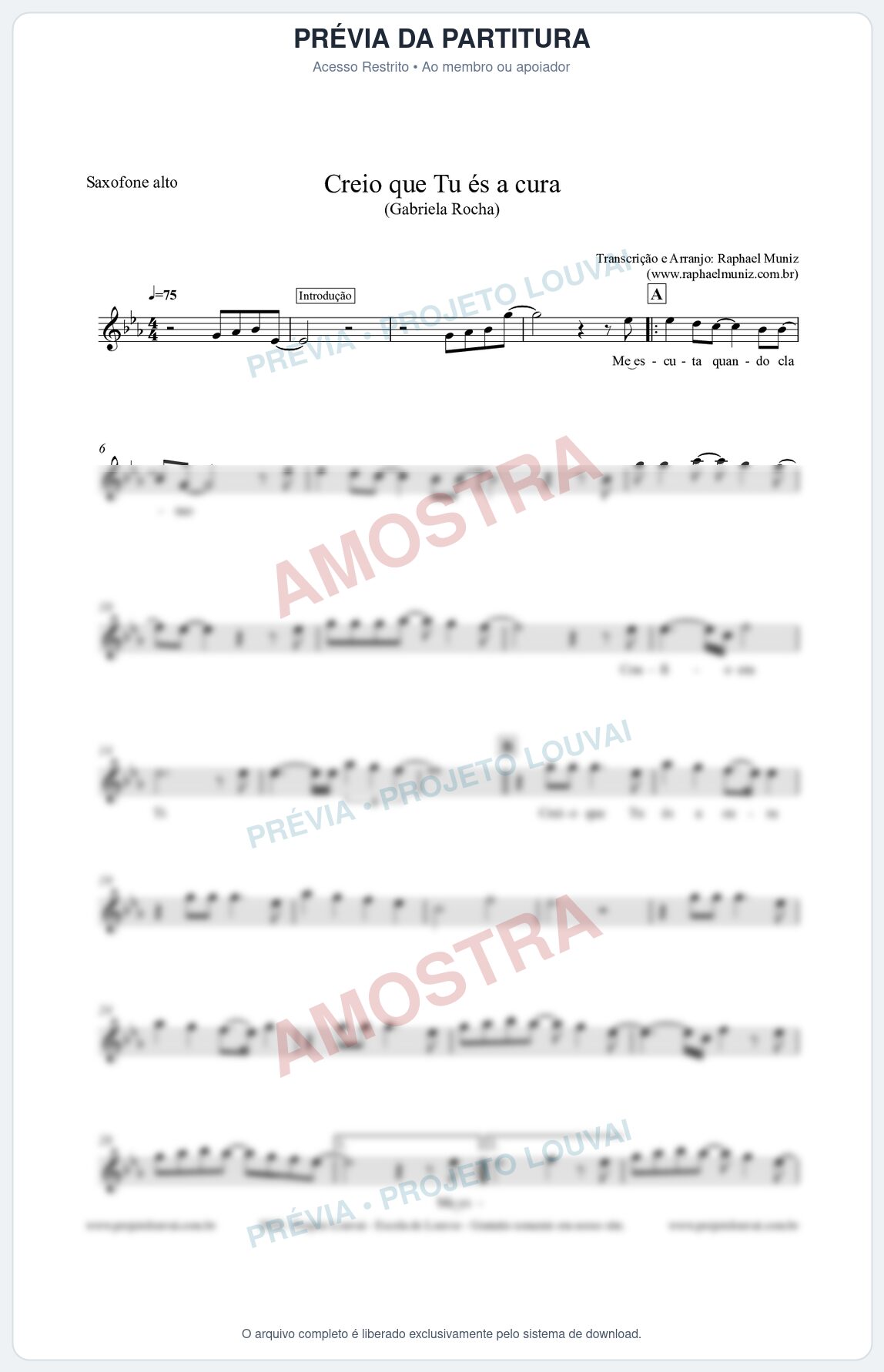 Prévia protegida da primeira página da partitura Partitura para Saxofone Alto - Creio que Tu És a Cura - Gabriela Rocha