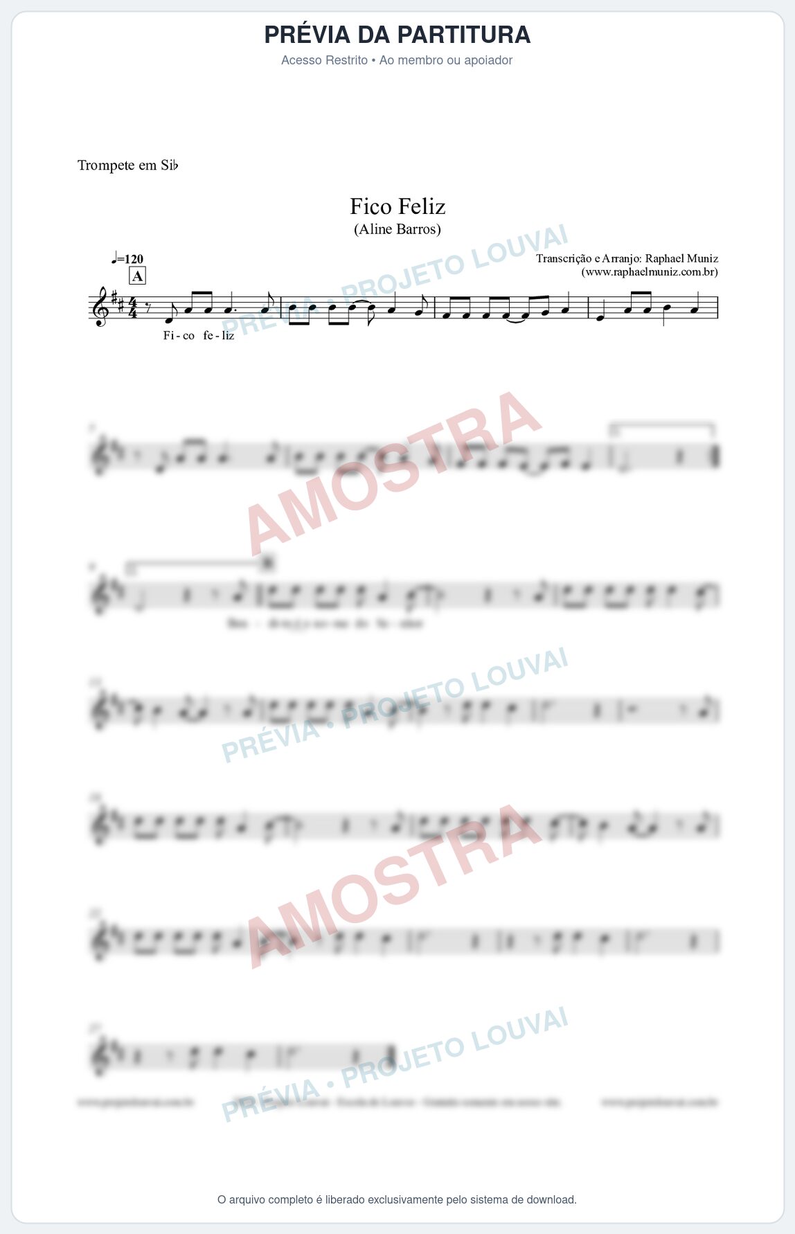 Prévia protegida da primeira página da partitura Partitura para Trompete em Bb - Fico Feliz - Aline Barros
