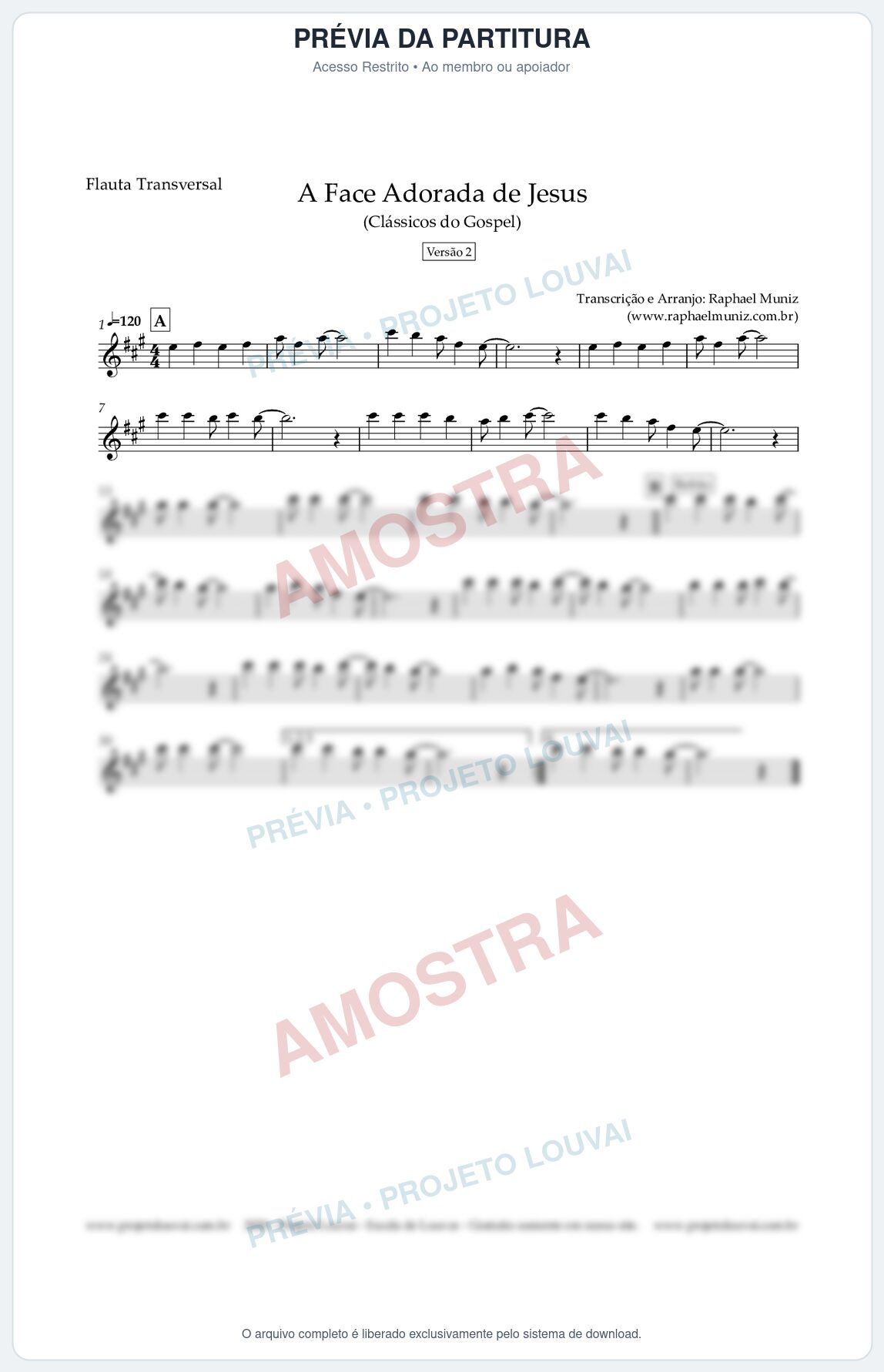 Prévia protegida da primeira página da partitura Partitura para Flauta Transversal - A Face Adorada de Jesus - Harpa Cristã 304 (Versão 2) (Tom A) - Clássicos do Gospel