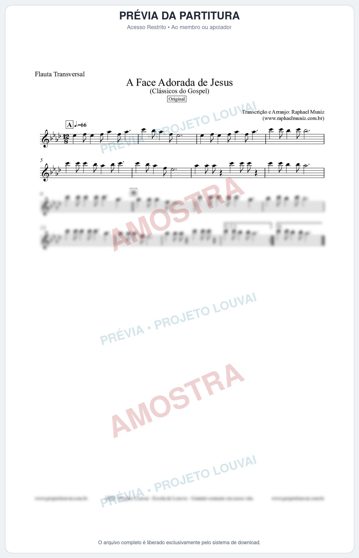 Prévia protegida da primeira página da partitura Partitura para Flauta Transversal - A Face Adorada de Jesus - Harpa Cristã 304 (Tom Ab) - Clássicos do Gospel