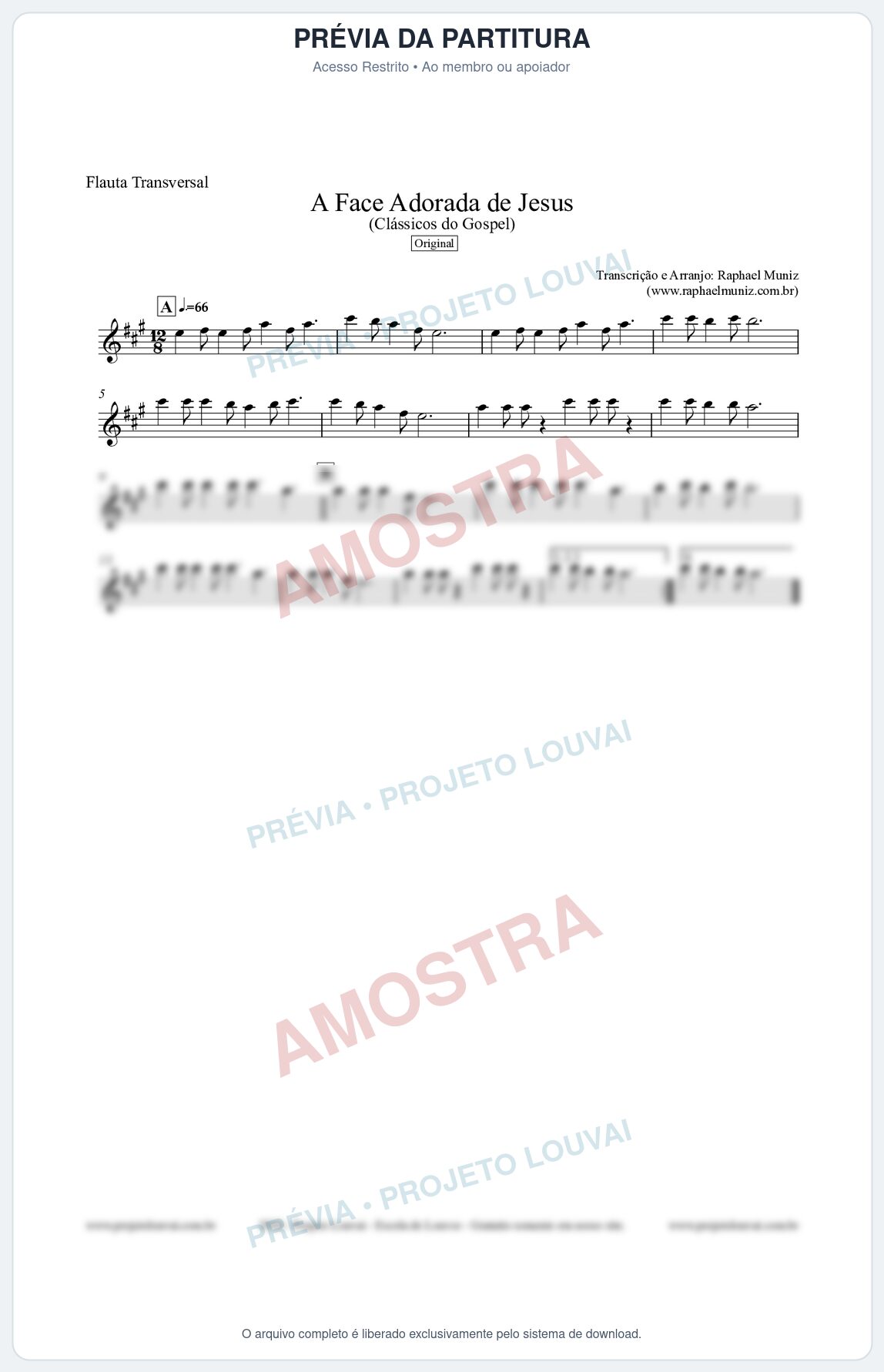 Prévia protegida da primeira página da partitura Partitura para Flauta Transversal - A Face Adorada de Jesus - Harpa Cristã 304 (Tom A) - Clássicos do Gospel