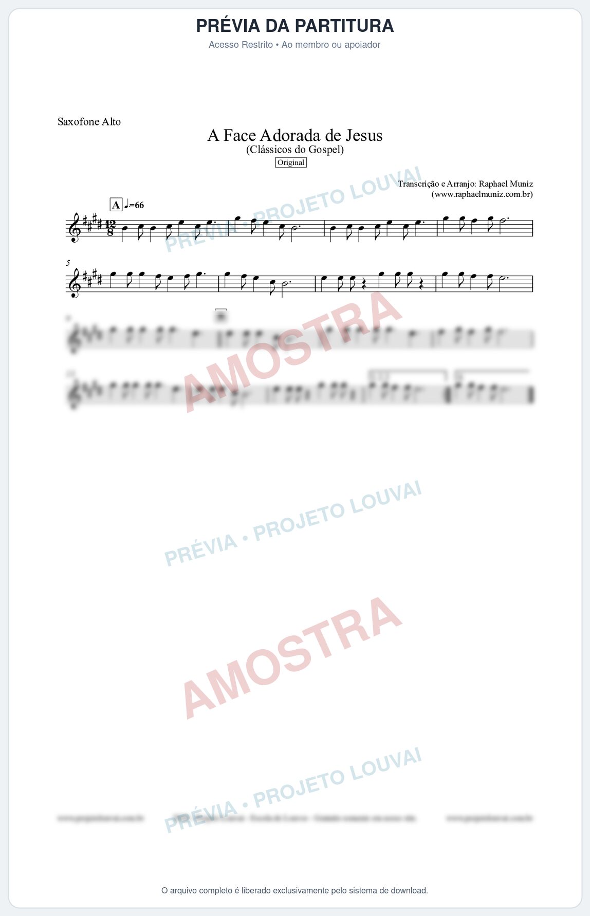 Prévia protegida da primeira página da partitura Partitura para Saxofone Alto - A Face Adorada de Jesus - Harpa Cristã 304 (Tom G) - Clássicos do Gospel