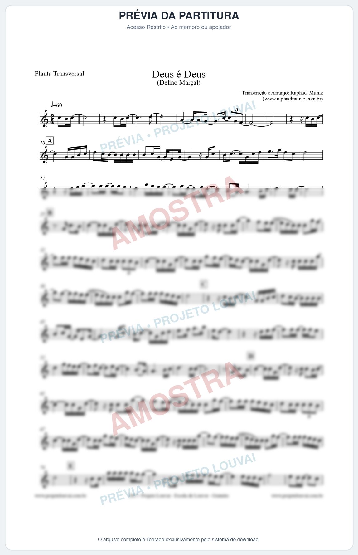 Prévia protegida da primeira página da partitura Partitura para Flauta Transversal - Deus é Deus - Delino Marçal